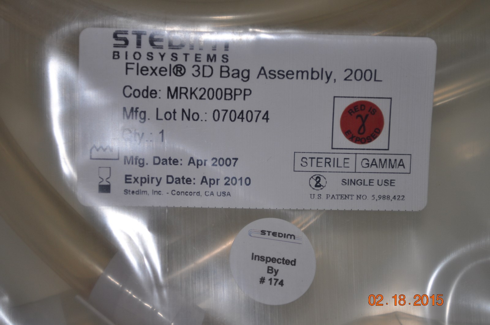 Stedium Biosystems Flexel 3D Bag Assembly 200L MRK200BPP 8pcs