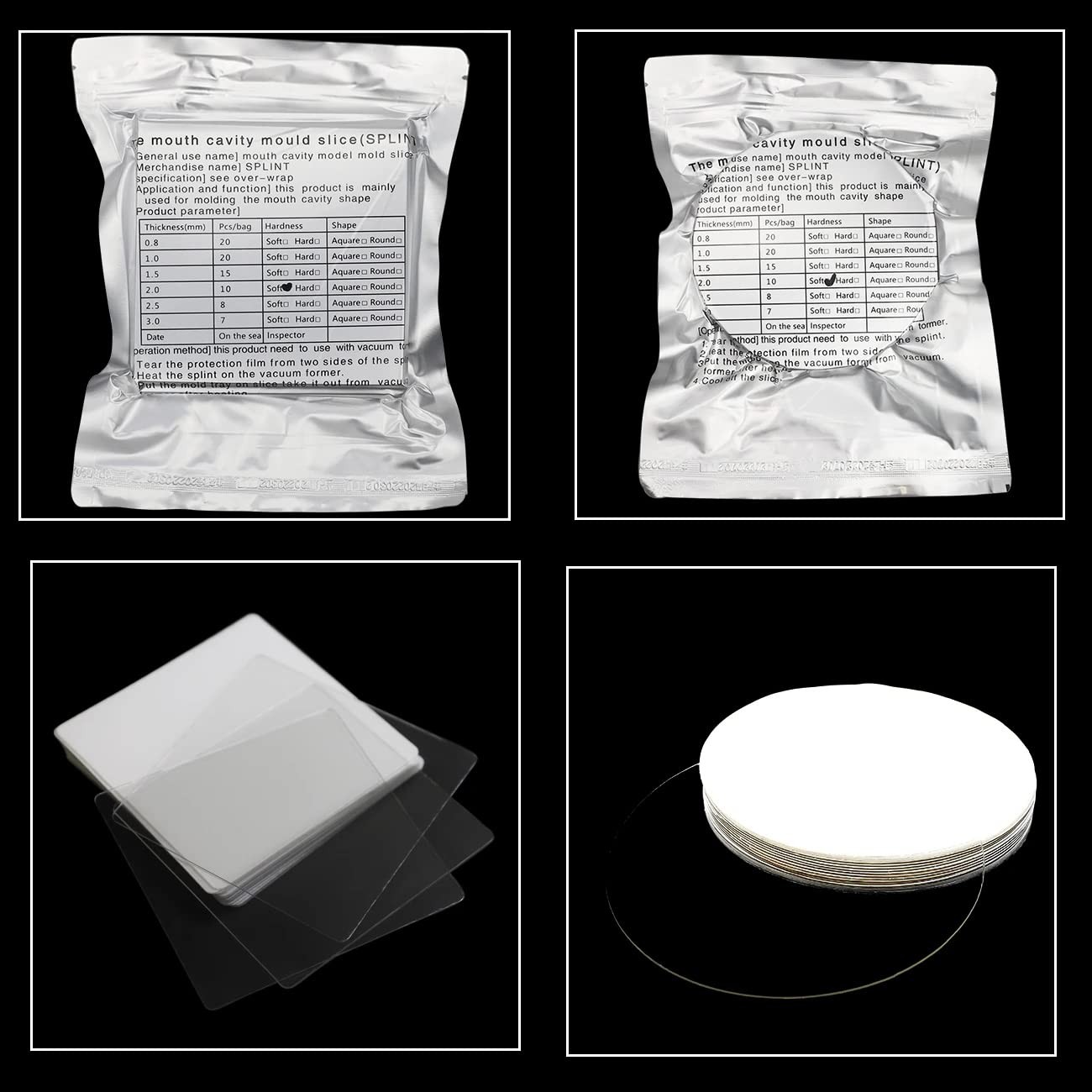 Lab Orthodontic Splint Retainer Slice Vacuum Forming Sheet 1.0mm Hard Round