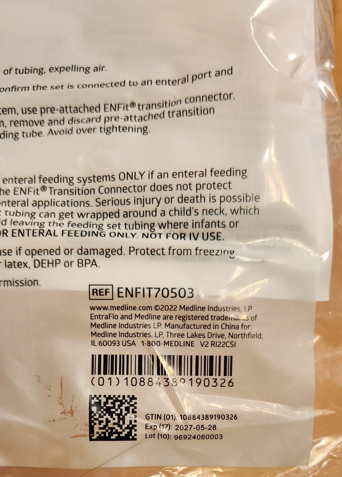Medline EntraFlo 1000ML Feeding Pump Set Enfit70503 PACK OF 30