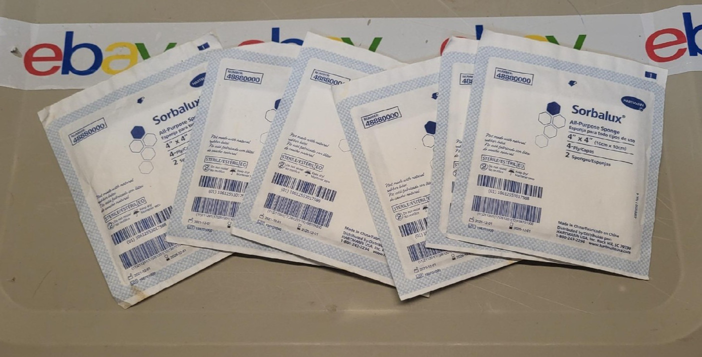 6 pack Sorbalux Hartmann 4 Ply Sterile 4 x 4 All Purpose Gauze Sponges 48880000
