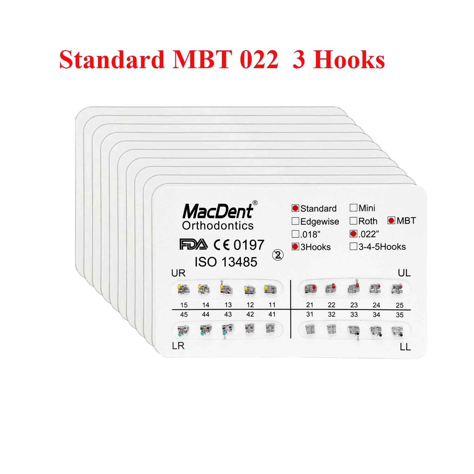MacDent Dental Orthodontic Metal Brackets Braces Standard MBT 022 Hooks 345/3
