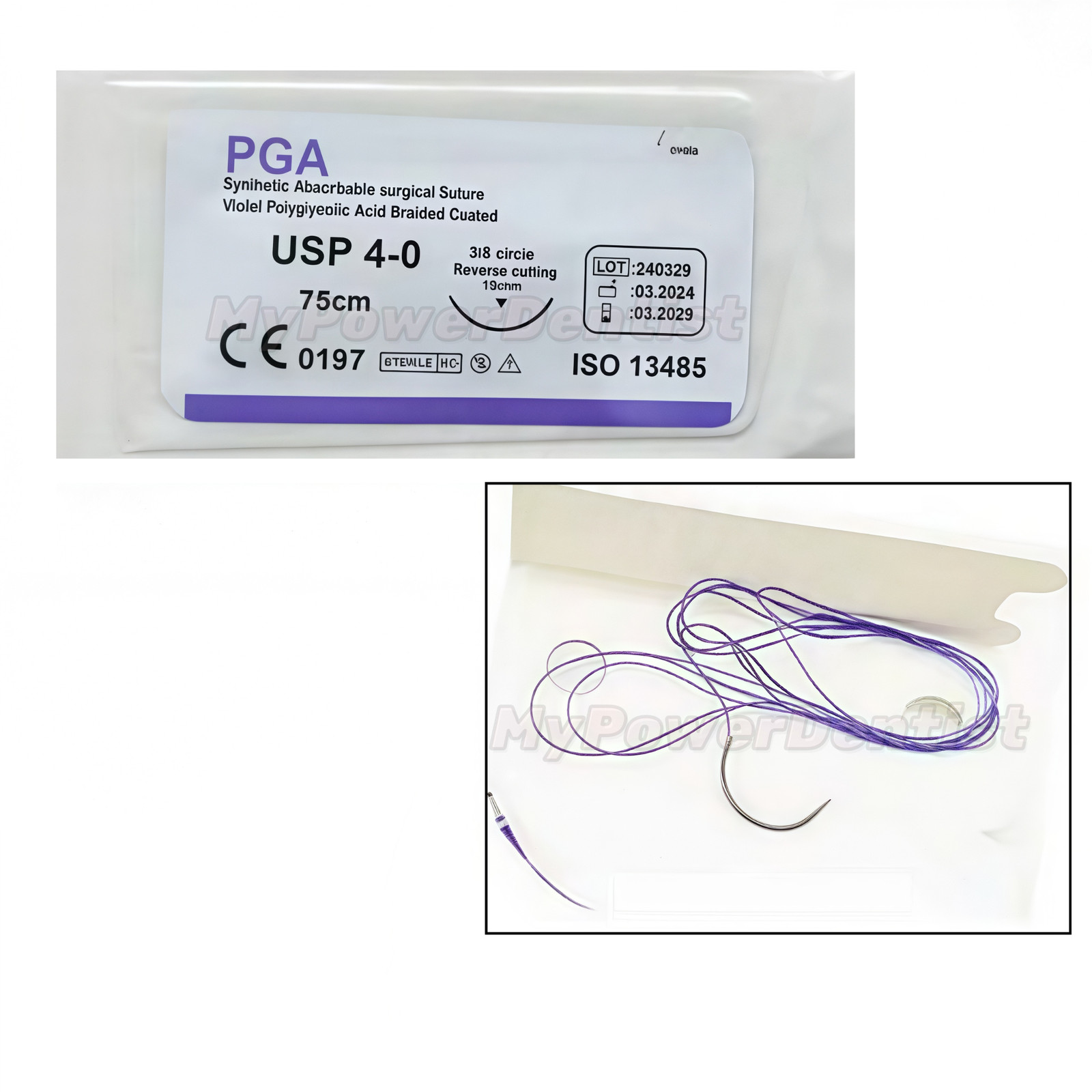 Dental Oral Surgical Suture Violet PGA 4-0 3/8 Reverse Cutting Suture