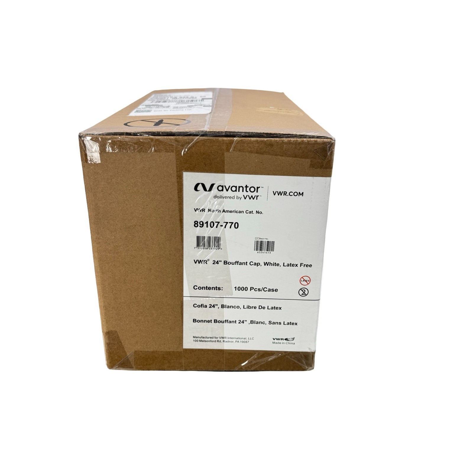 VWR Avantor 89107-770 24″Bouffant Cap, White, Latex Free 1000pcs