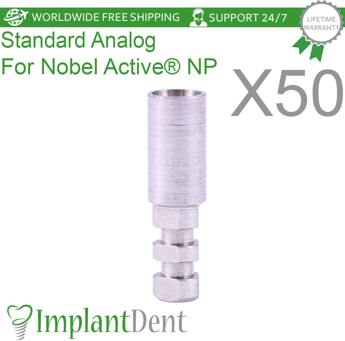 50pcs Dental Fixture Analog For Nobel Biocare Active Hex NP Dentistry Abu tment