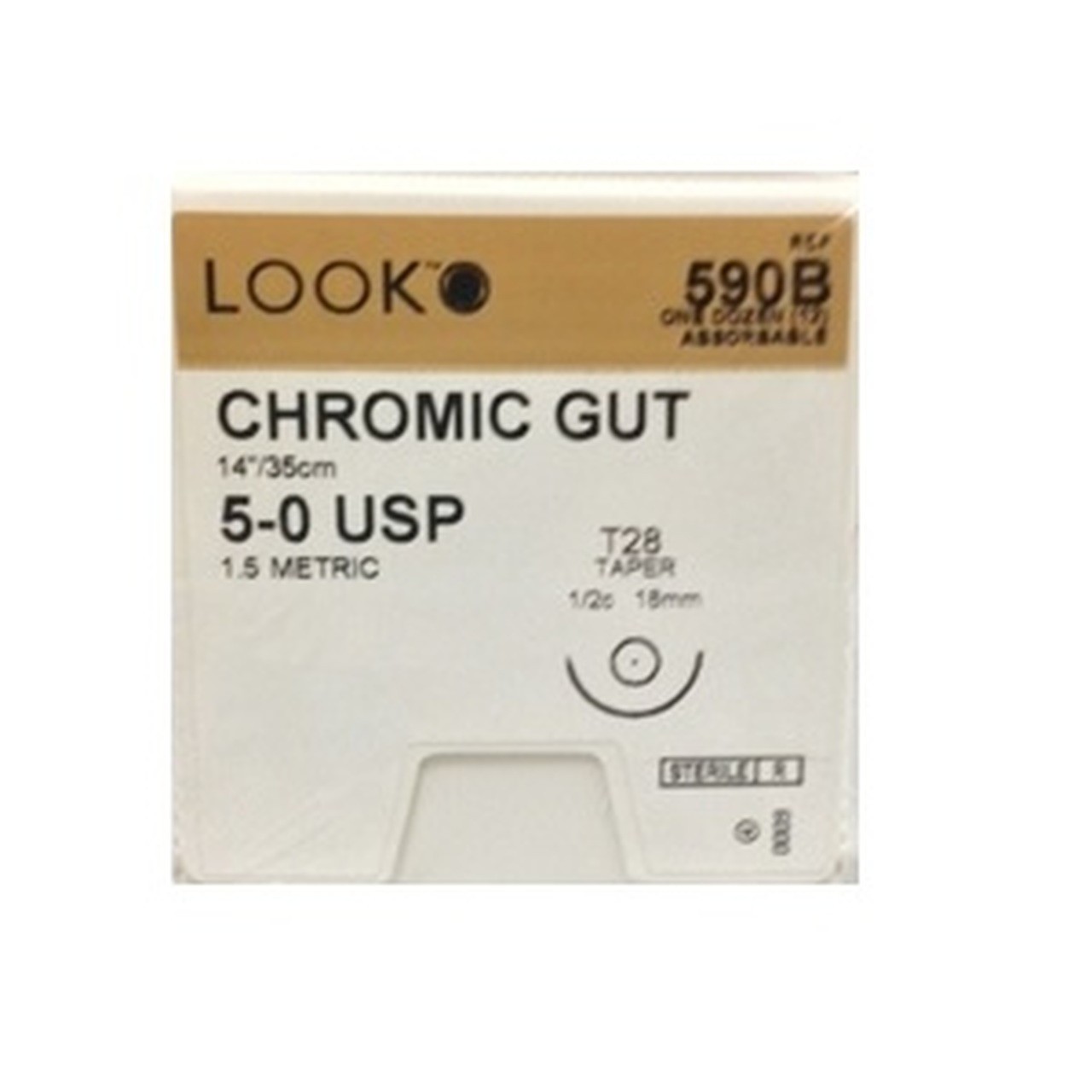 Look X590B Chromic Gut Absorbable Sutures 5-0 14” T28 1/2 Circle 18mm 12/Pk