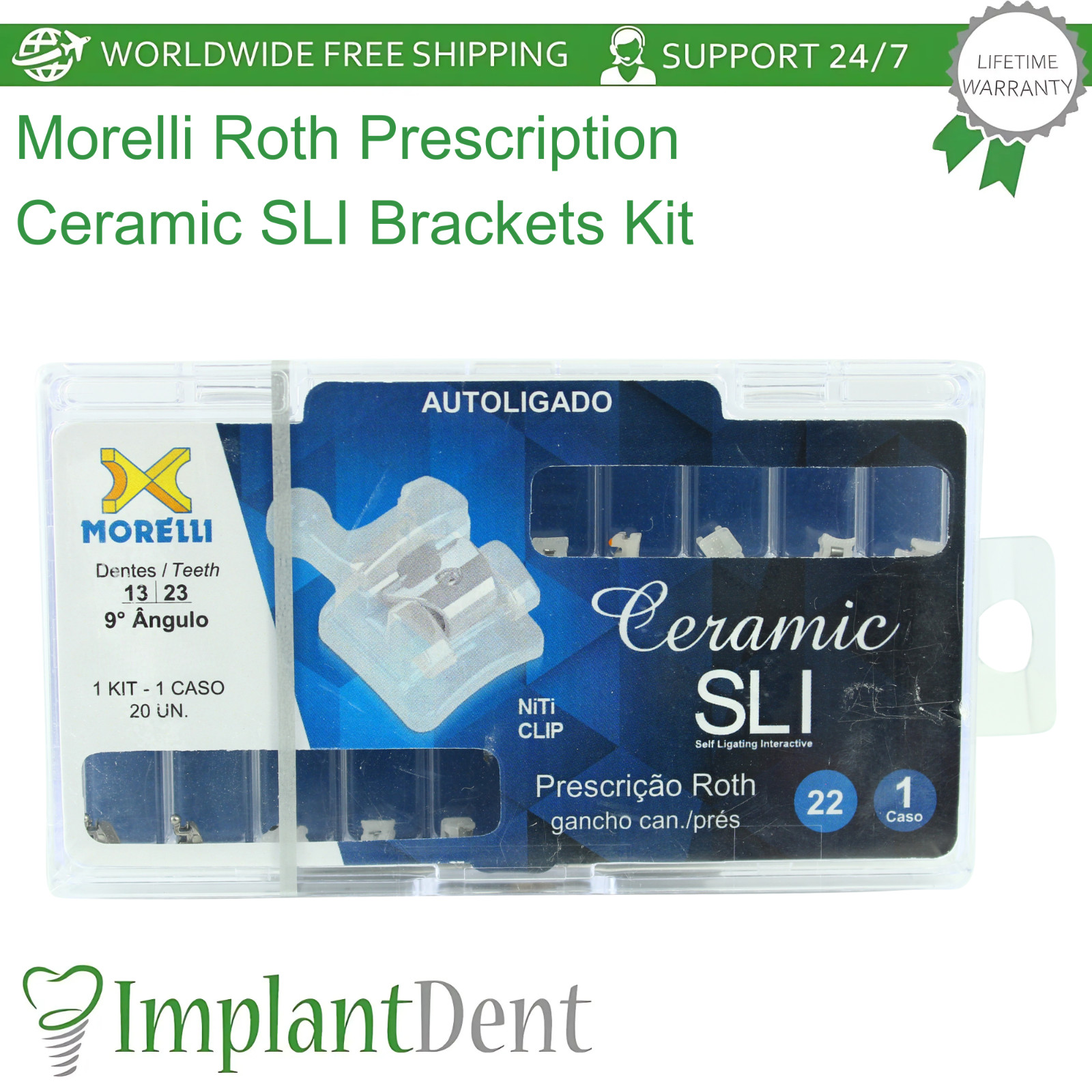 Dental Ceramic SLI Roth Prescription Brackets Kit 20pcs Matte Finish Aesthetic