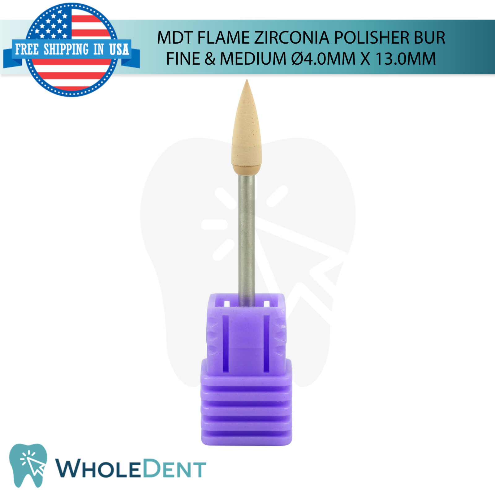Dental MDT Flame Zirconia Polisher Bur Refining Fine Contours Ø4.0mm X 13.0mm