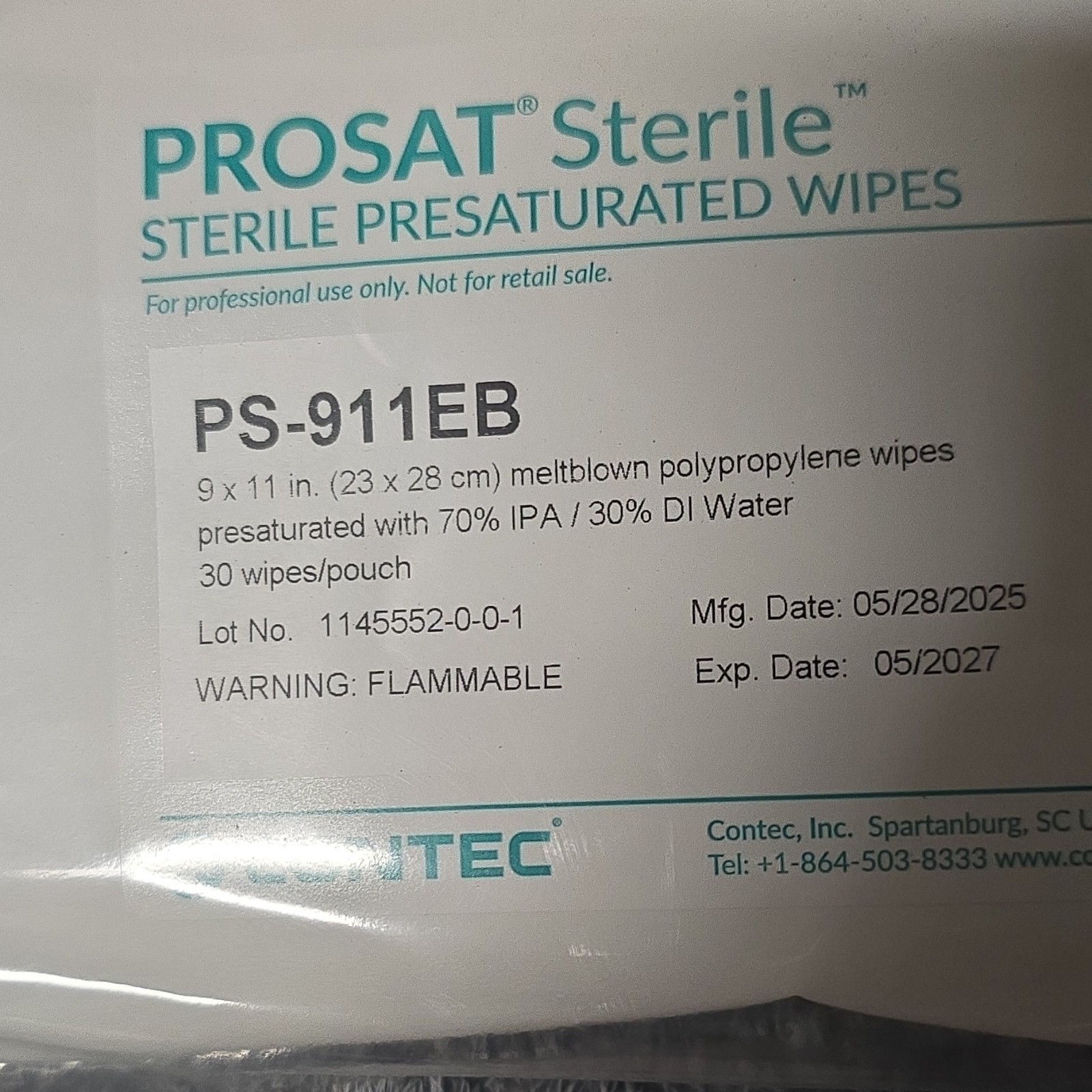 CONTEC PROSAT Sterile Presaturated Wipes PS-911EB Medical Laboratory