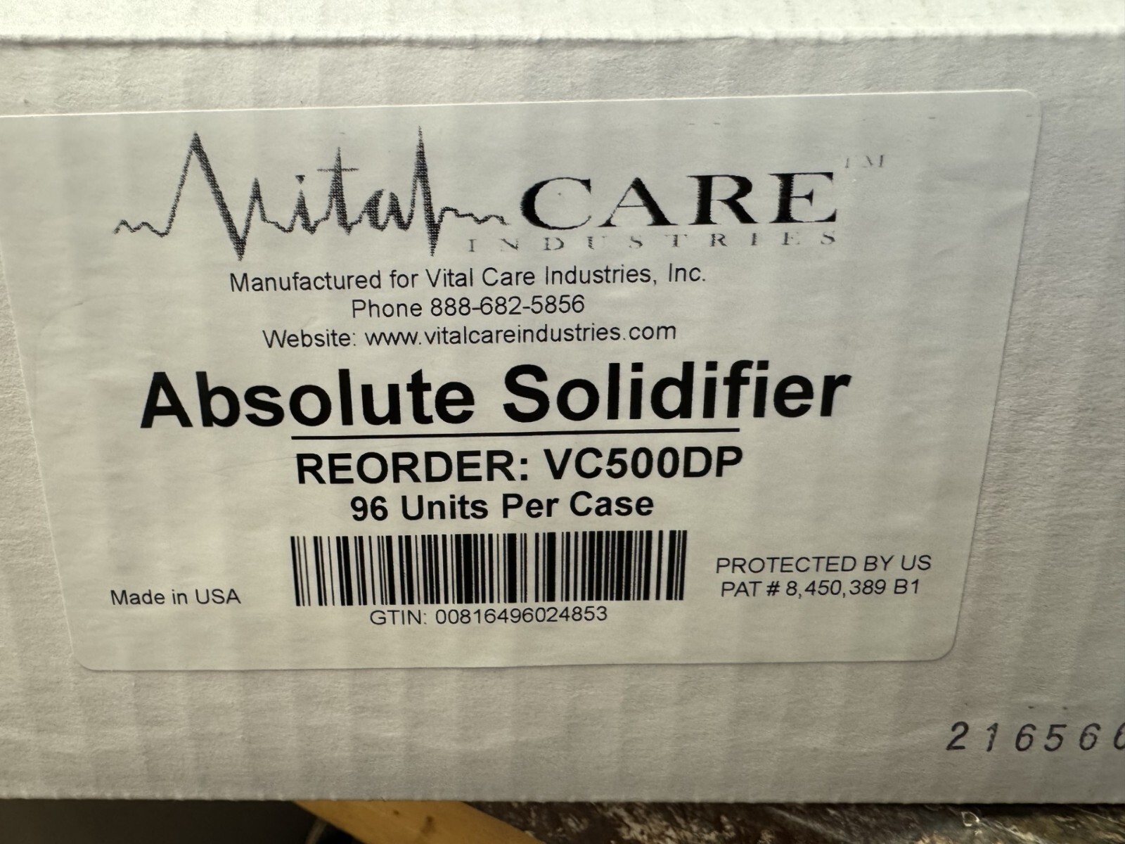 vital care absolute solidifier disposal pouch 500CC, 96 UNITS PER CASE