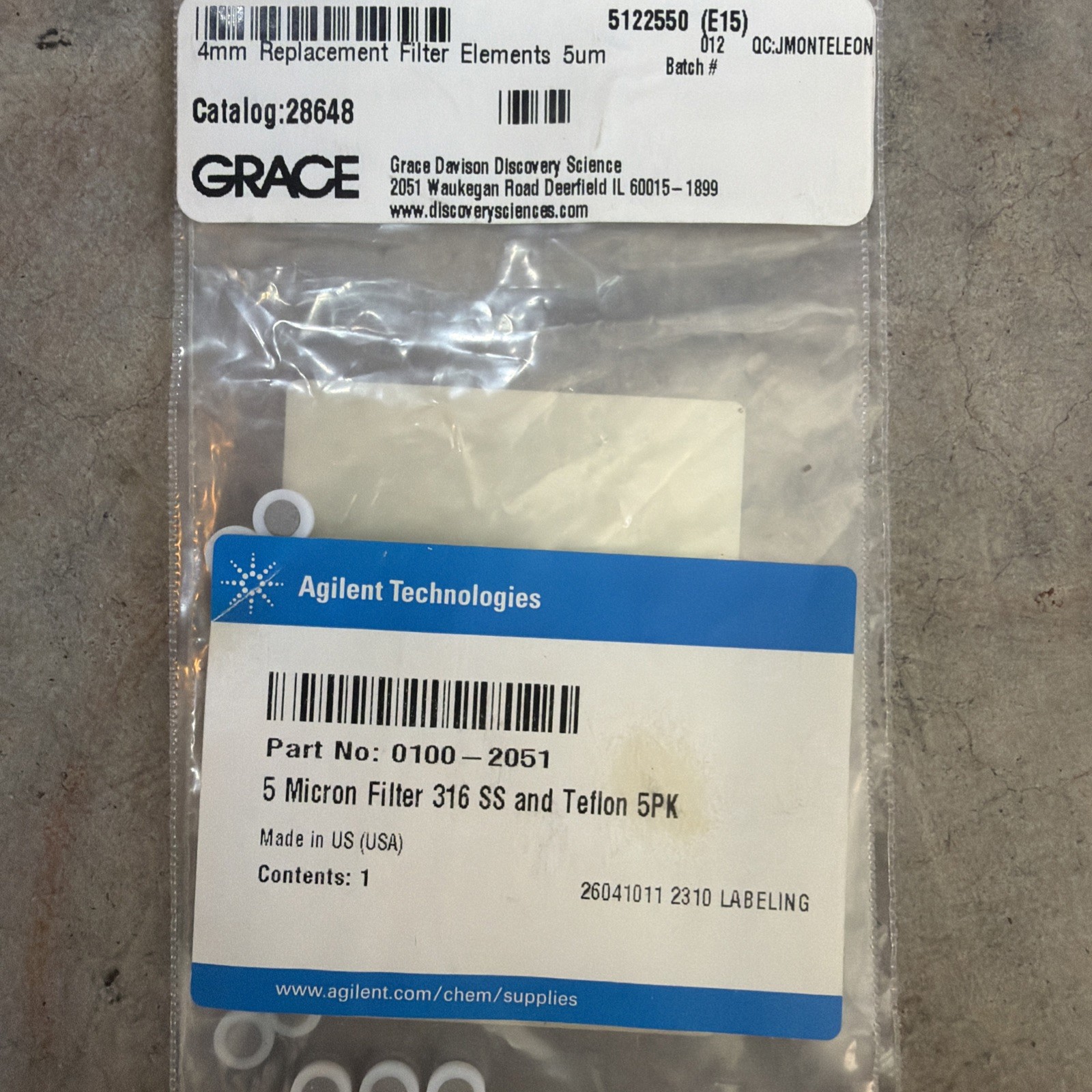 NEW! AGILENT 0100-2051 5pack Micron Filter 316 SS and PTFE