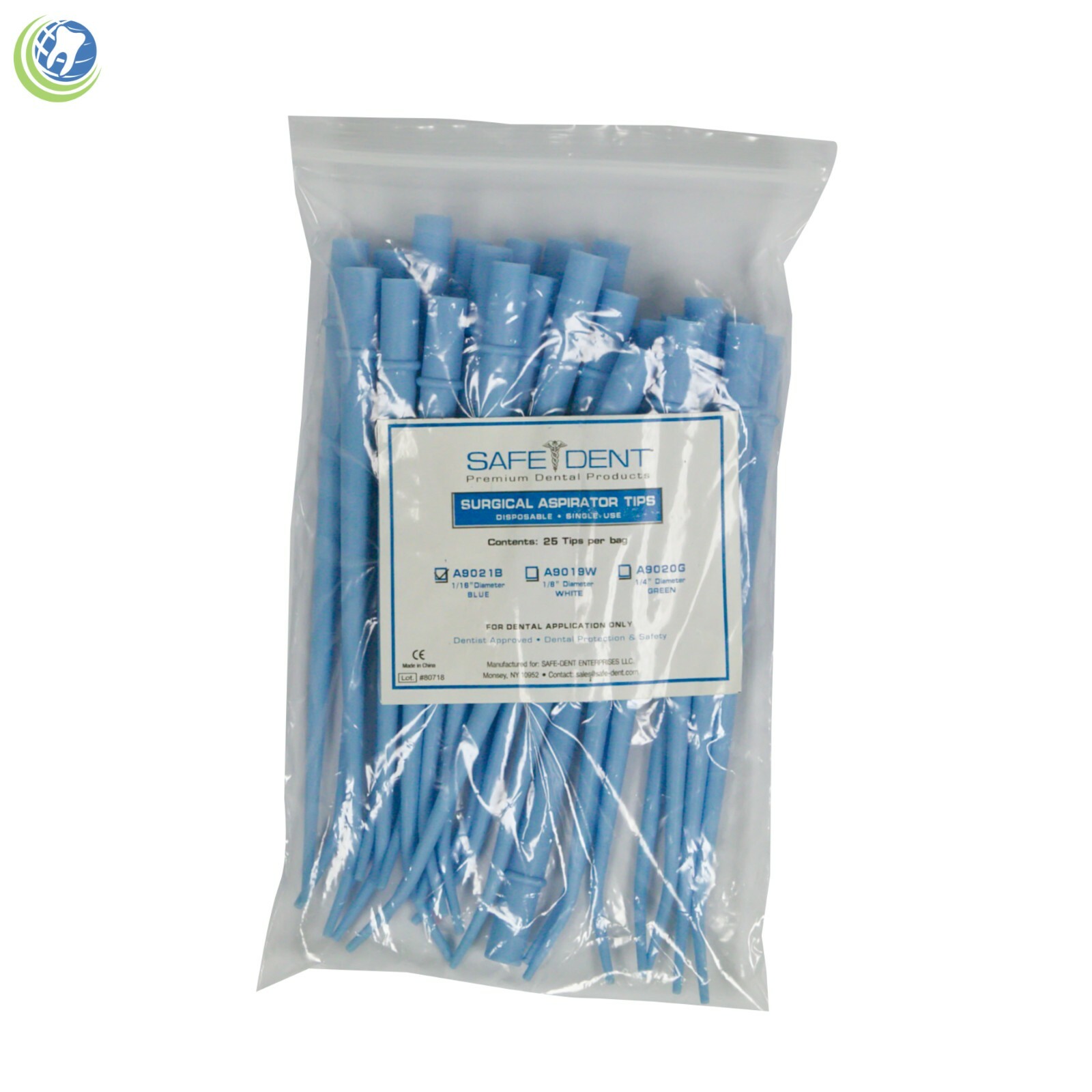 Dental Surgical Aspirator Suction Cannula Tips Blue 1/16″ Diameter Type I 25/Bag