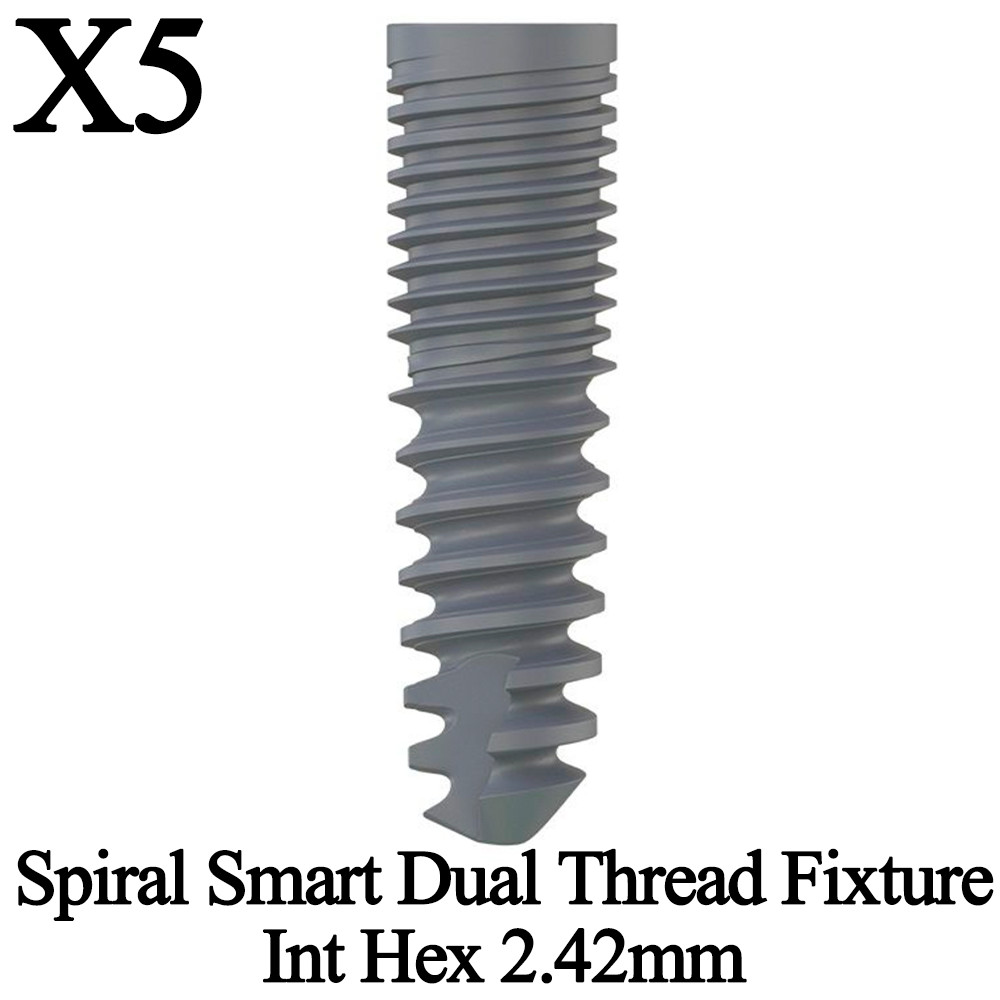 5pcs Dental Spiral Smart Dual Thread Fixture Int Hex 2.42mm Titanium Lab