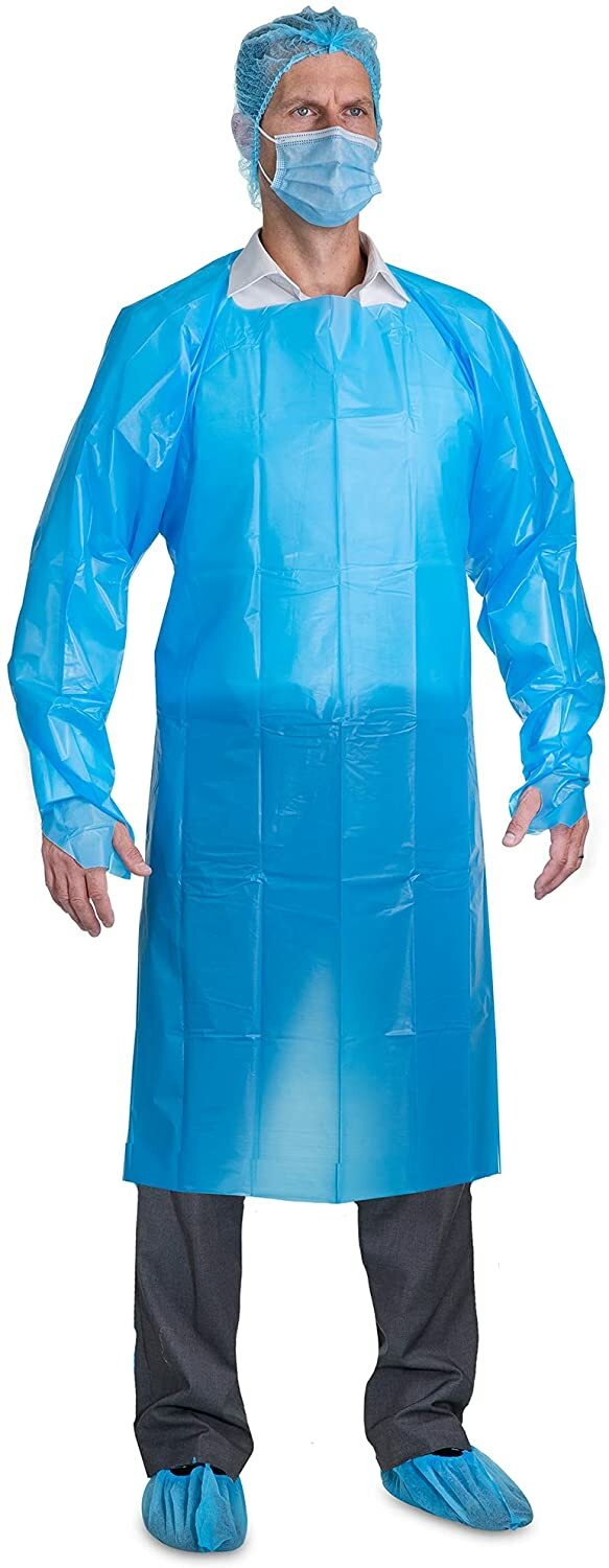 Disposable CPE 35 GSM Gown, Polyethylene Medical Isolation Gowns with Thumb-loop