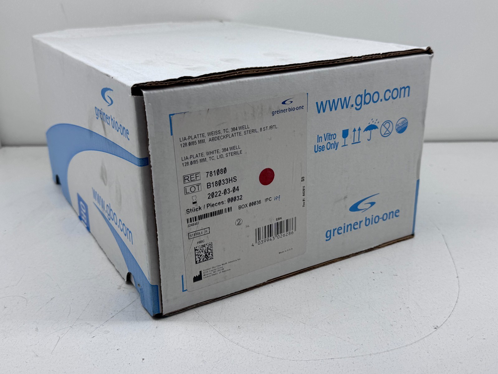 (32/case) Greiner Bio-One 781080 LIA-Plate 384-Well F-BOTTOM Microplate EXPIRED