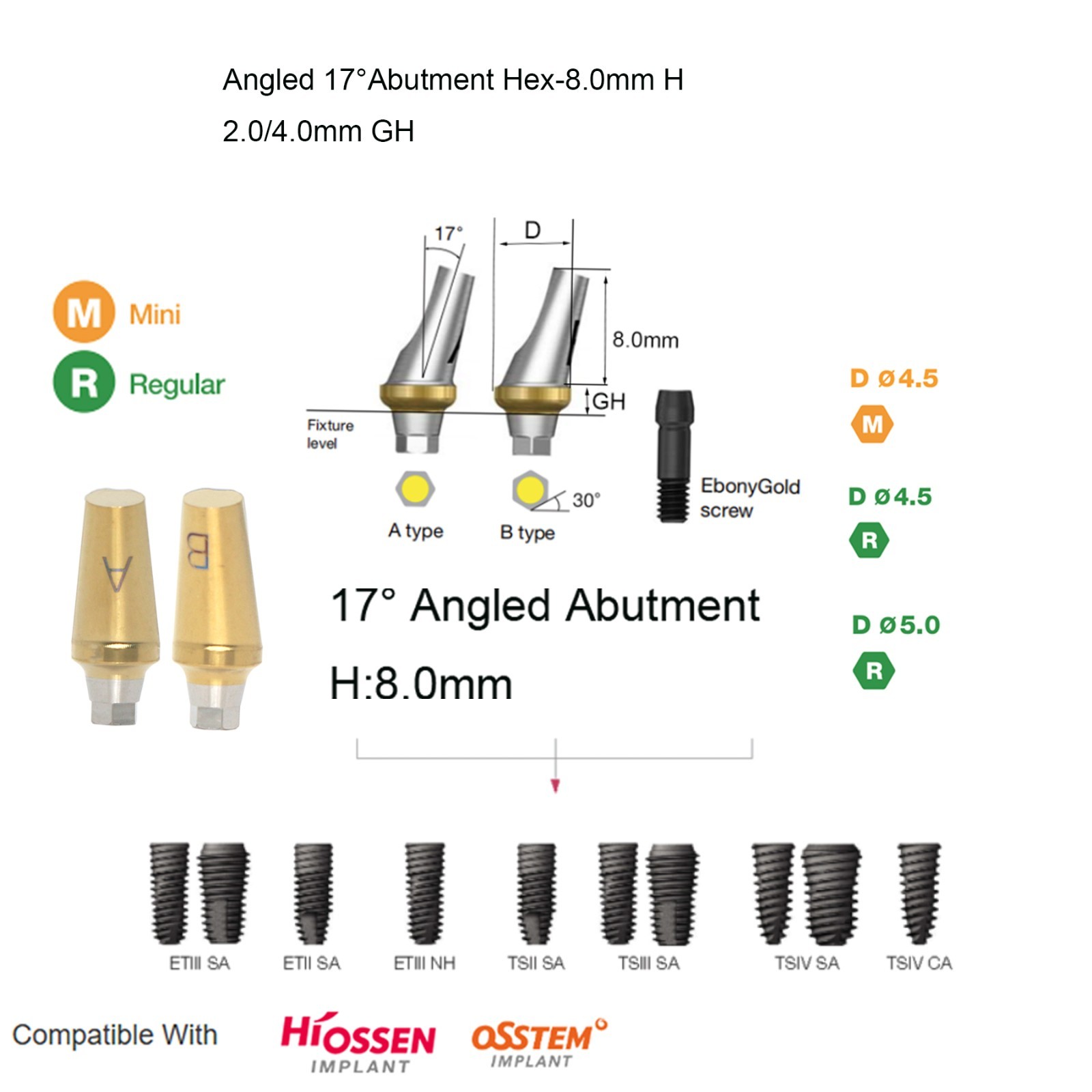 US Hiossen Dental Straight Locator Healing Cap Abutment Regular Mini ET Platform