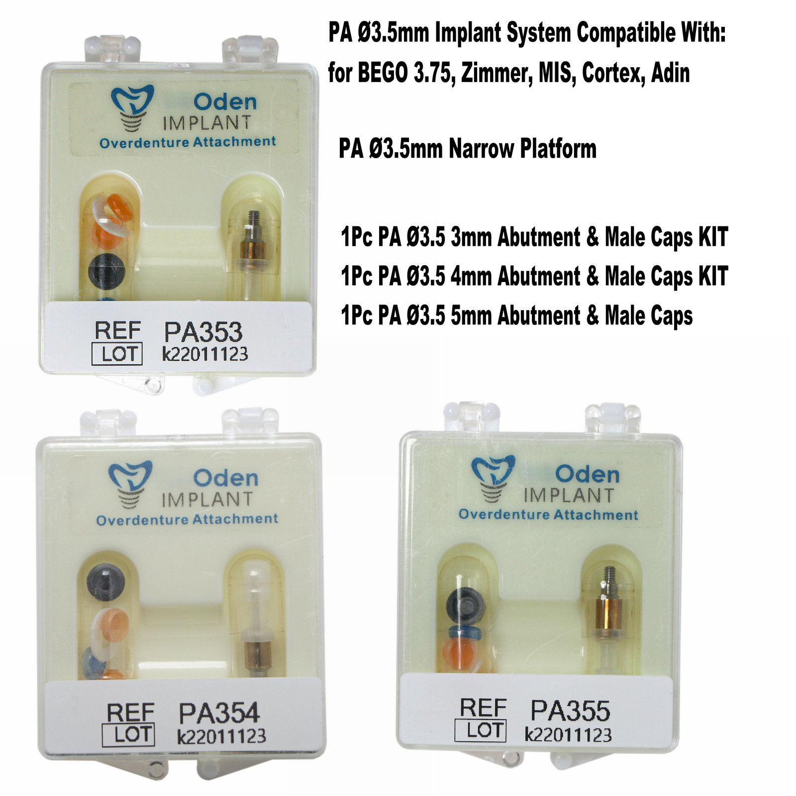 US Dental PA3.5 AH=1/2/3/4/5mm Abutment for Zimmer BEGO 3.75 MIS Cortex Adin