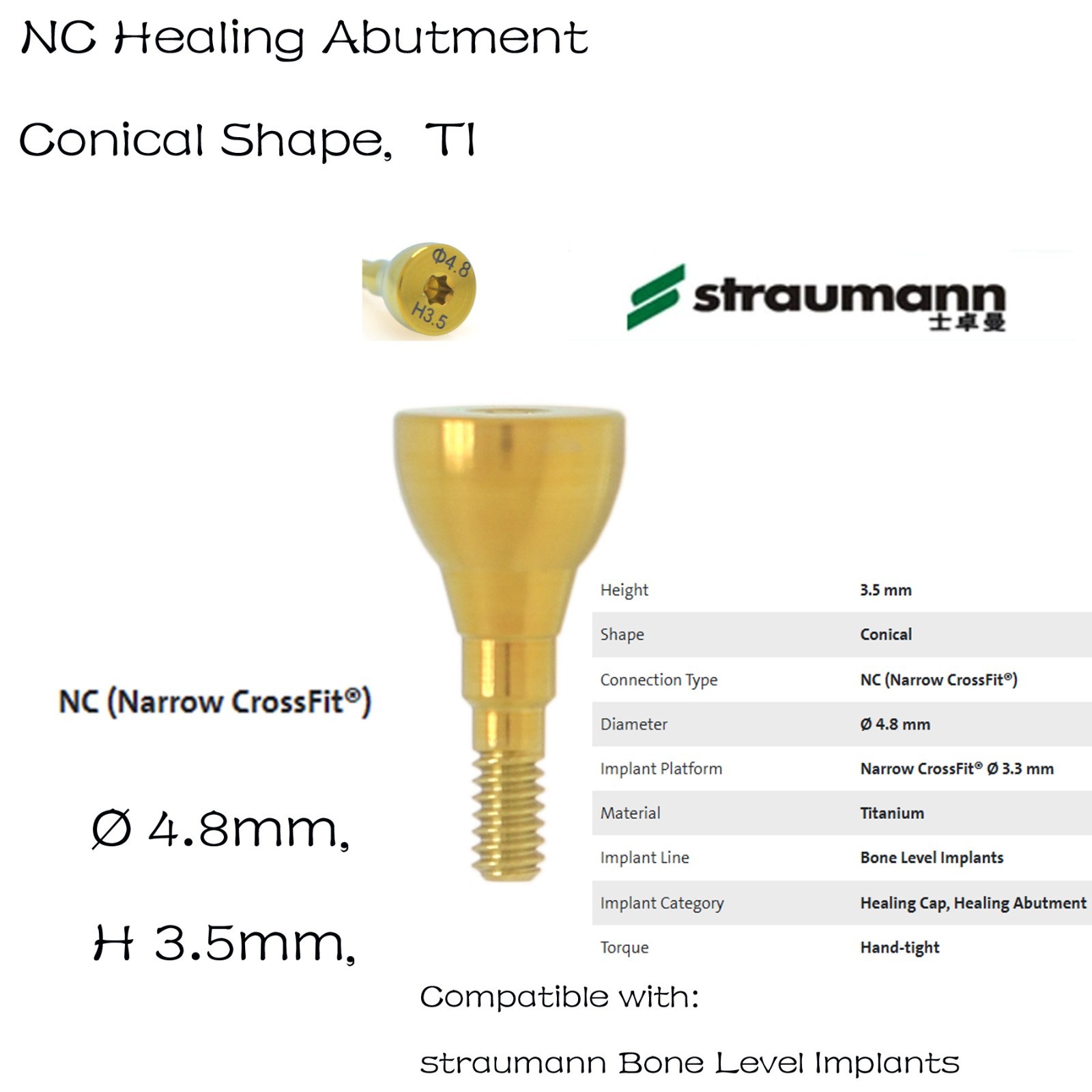 NC Dental Healing Abutment Healing Closure Narrow for Straumann ITI Bone Level