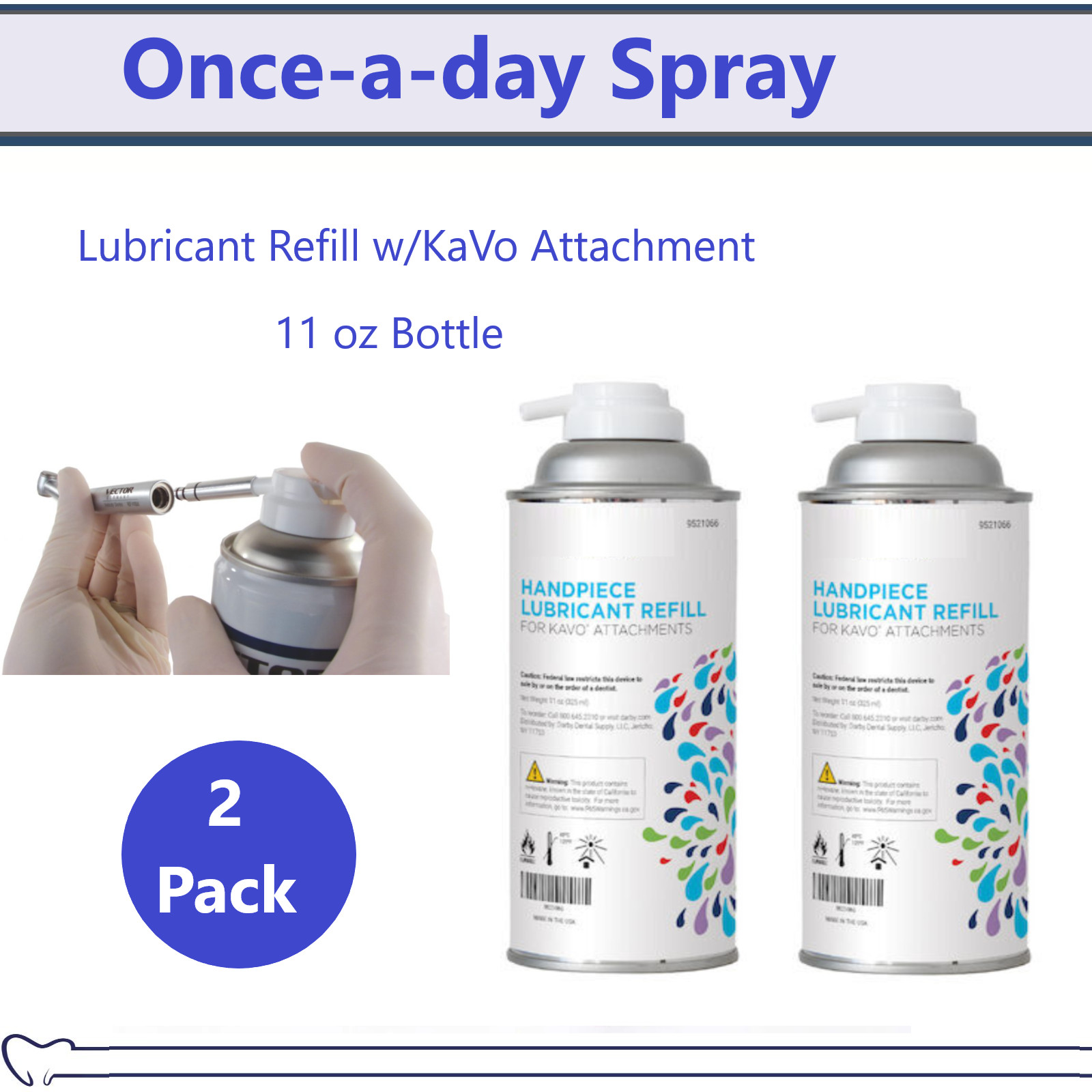 2/Pack Dental Lubricant Refill w/KaVo Attachment mineral-based once-a-day Spray