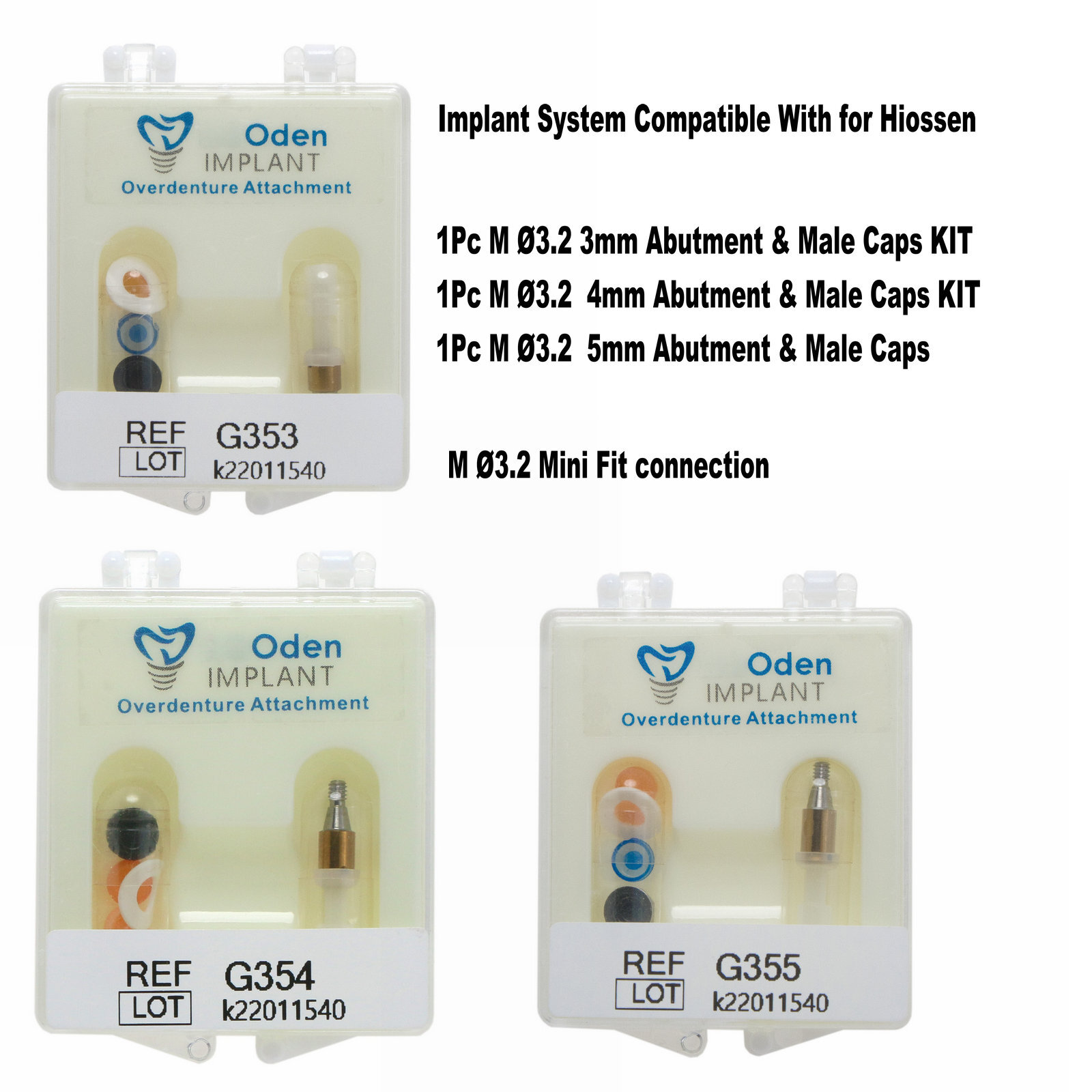 Dental 1Pc Mini Ø3.2 3/4/5mm Abutment & 5PCS Male Caps Kits for Hiossen Osstem