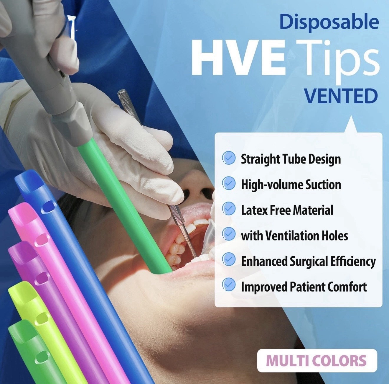 MDS Dental Disposable HVE Suction Tips ,Vented High-Volume Evacuation Tips