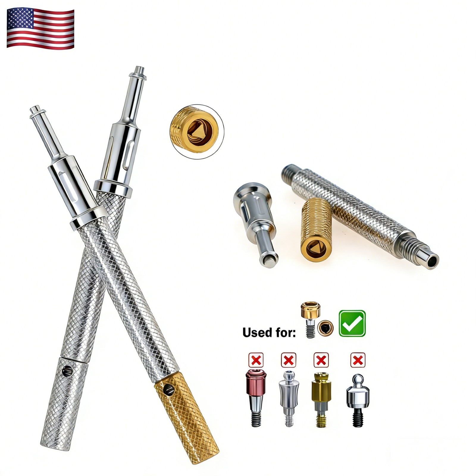 US Zest LOCATOR Core Tool -Insert Remove Retention Males +Abutment Driver Dental