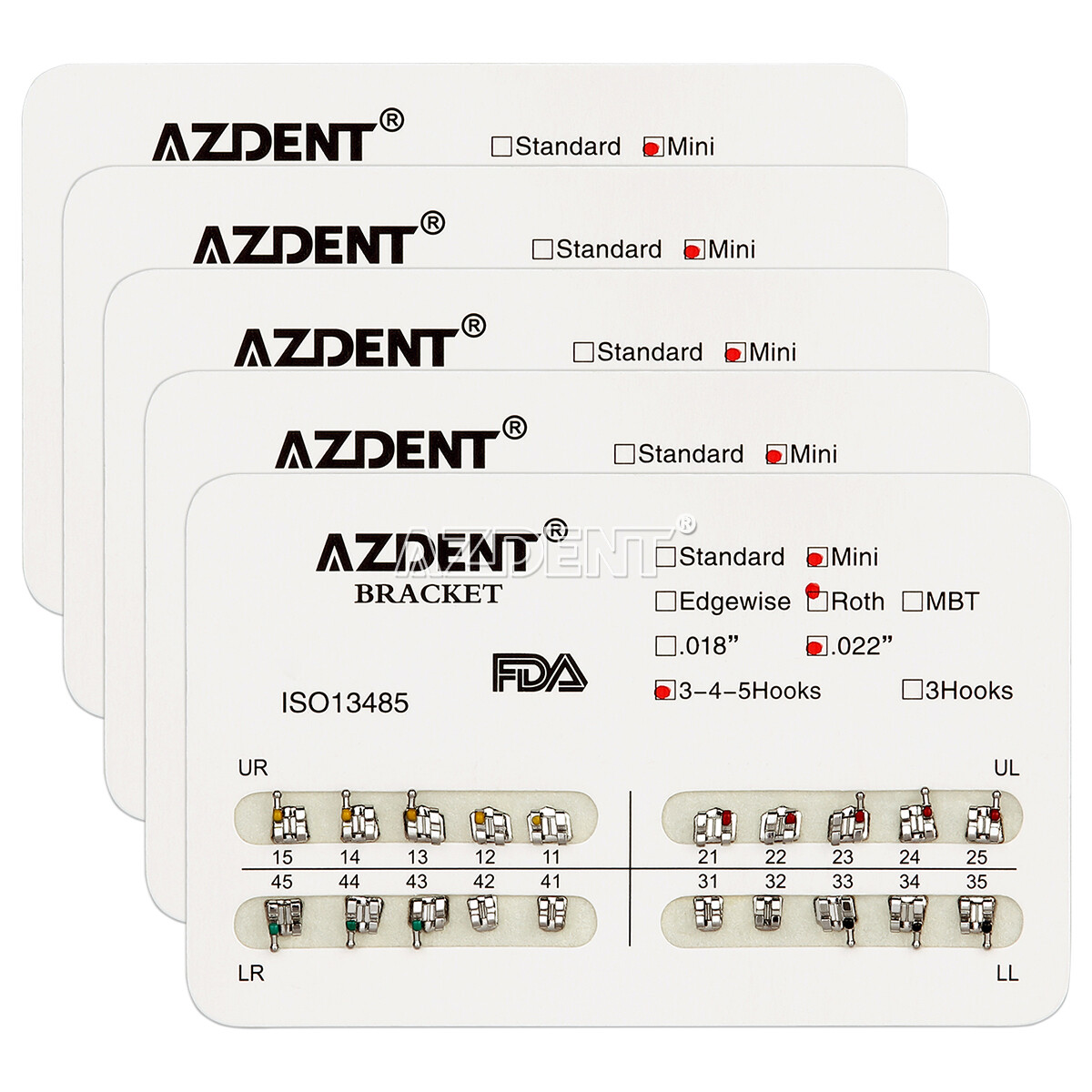 10 Packs AZDENT Dental Orthodontic Brackets Metal Braces Mini Roth.022 Hooks 345
