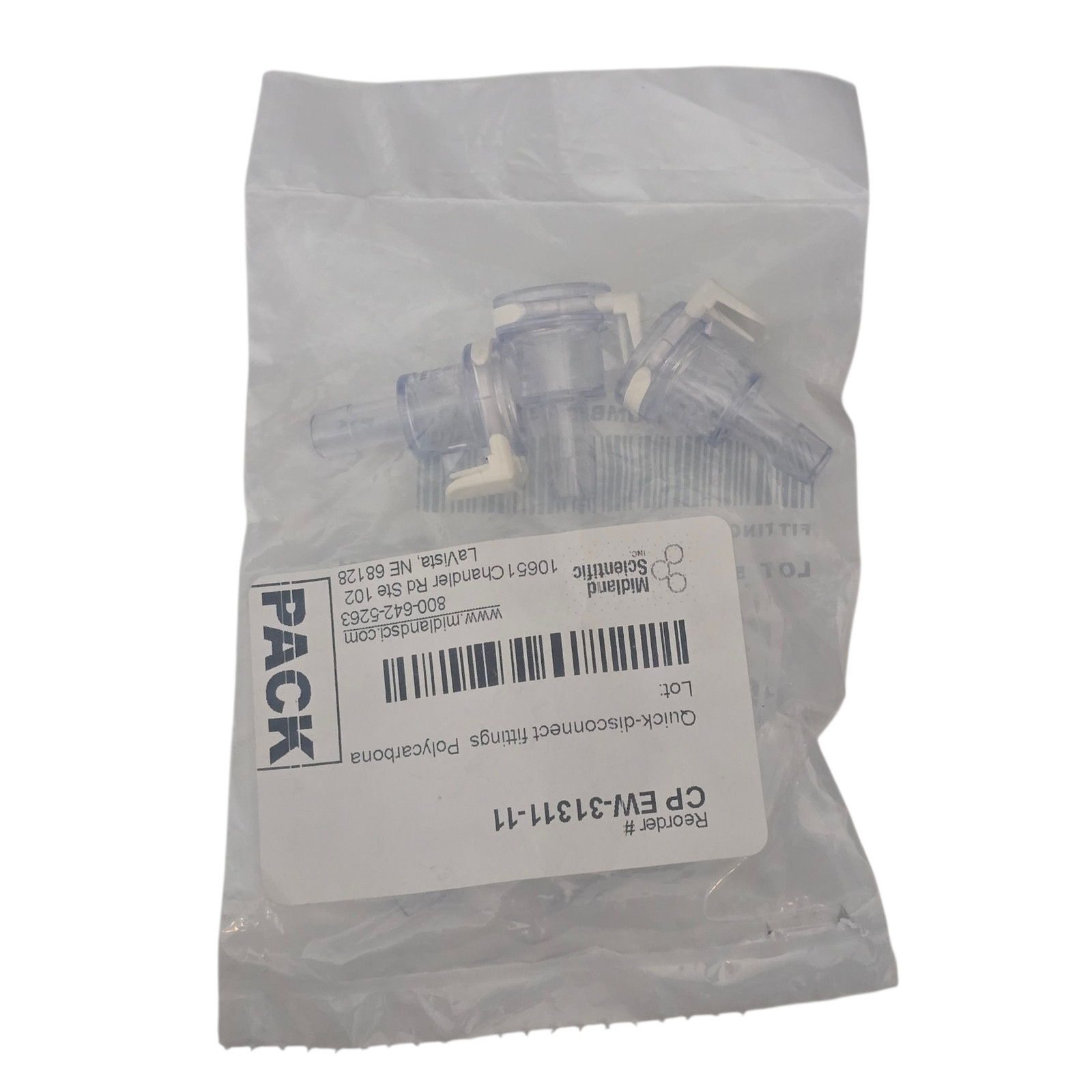 Midland Scientific Quick-Disconnect Fittings 31311-11 1/4″ PC 5/PK USA New