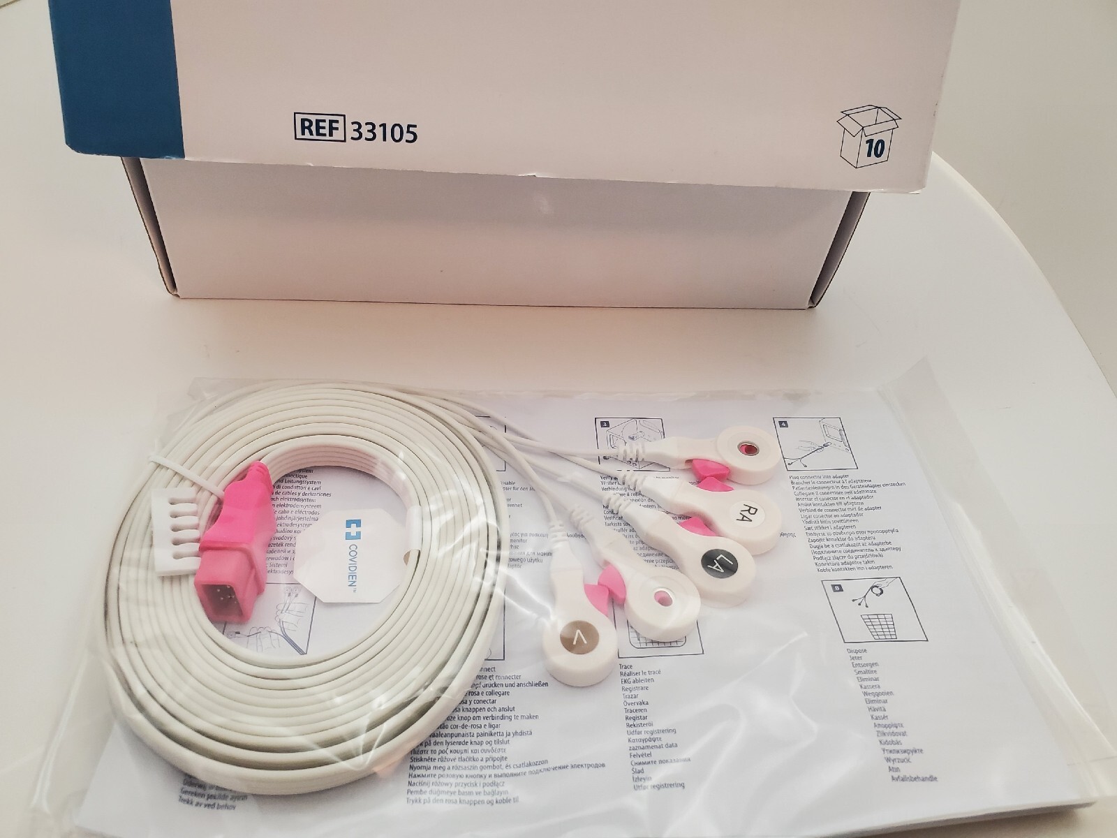 Box of (10) Covidien Kendall DL 5 Lead Disposable Cable and Lead System 33105