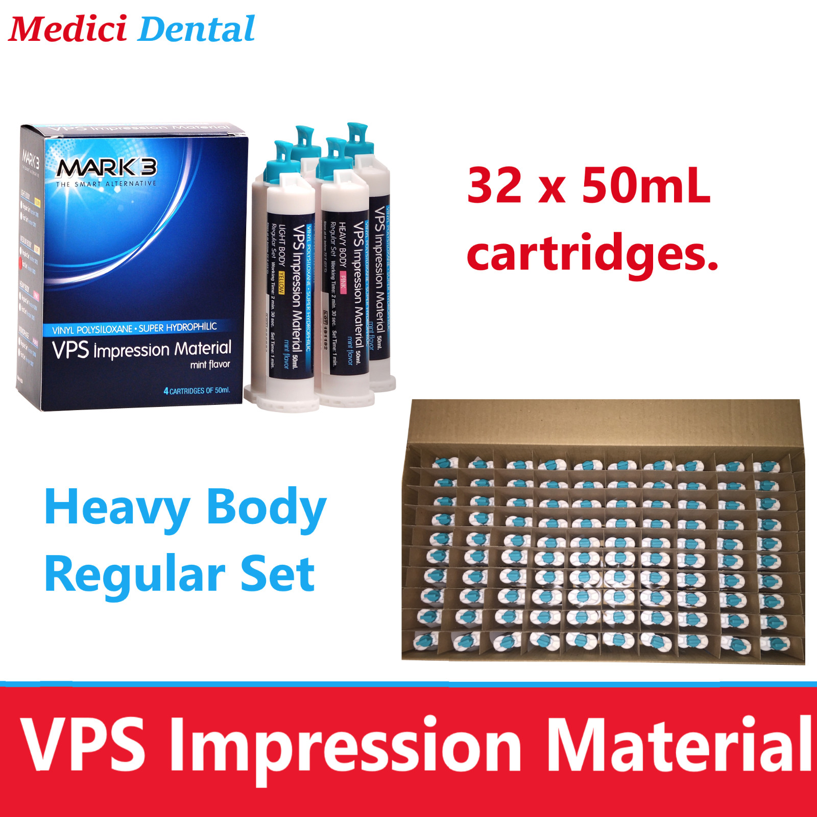 32 x 50mL cartridges HEAVY BODY REGULAR SET VPS Impression Material, Mark3, USA