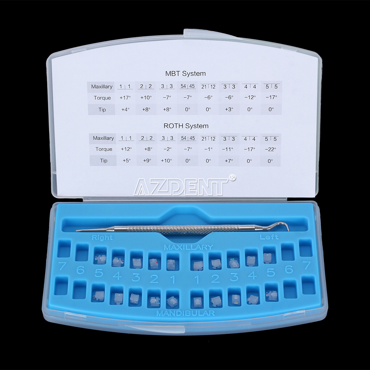 AZDENT Dental Self-ligating Ceramic Brackets Braces Roth/ MBT 0.022 Hooks 3,4,5