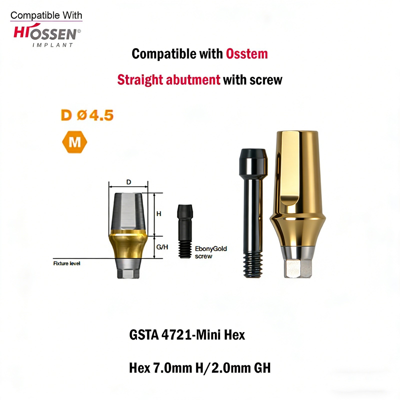 1pc Dental Titanium Straight Abutment Ti Cemented Abutment for Osstem Hiossen TS