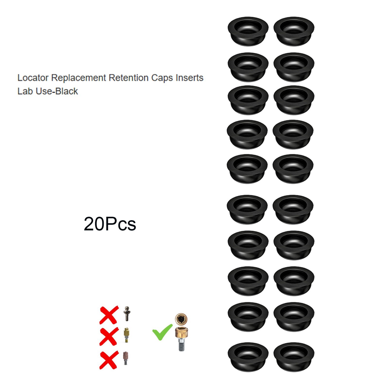 20Pcs Dental Overdenture Locator Abutment Replacement Retention Cap Inserts Set