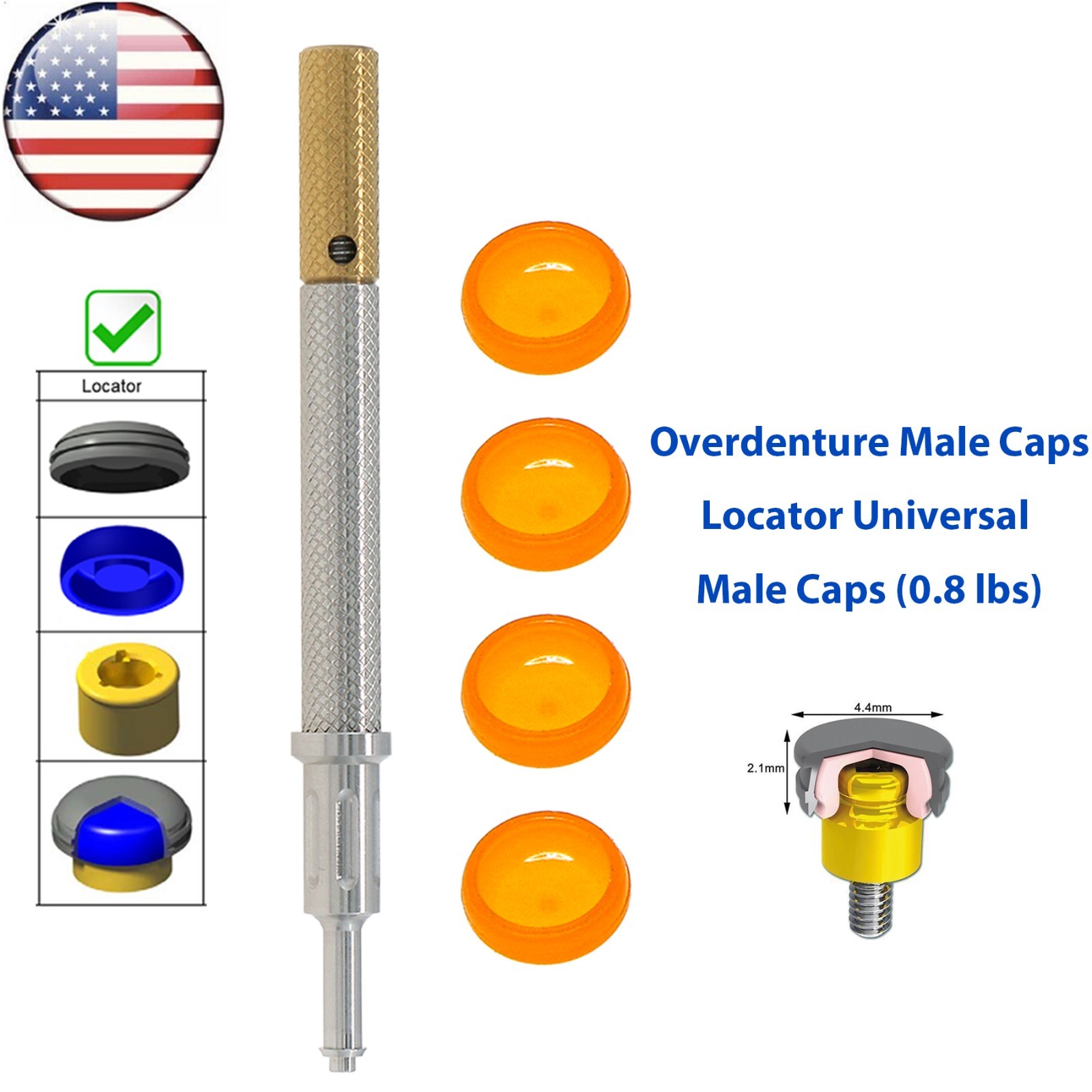 US Dental Overdenture Locator Core Tool Strong Retention Cap For Implant Inserts