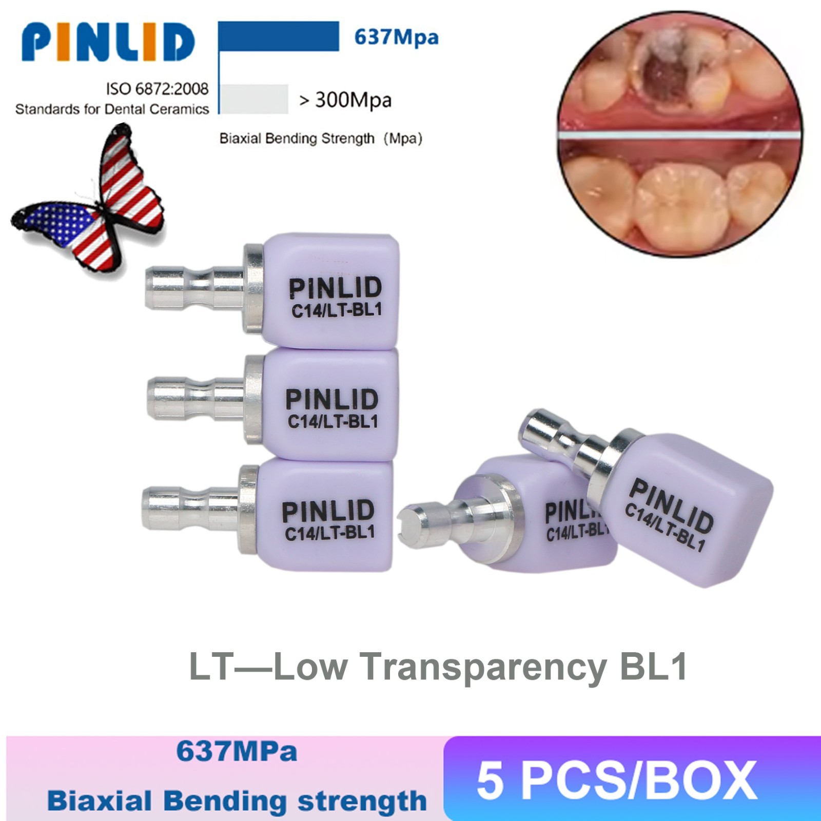 US Dental IPS e.max CAD/CAM C14 LT Lithium Disilicate Blocks CEREC 5 Pcs / Box