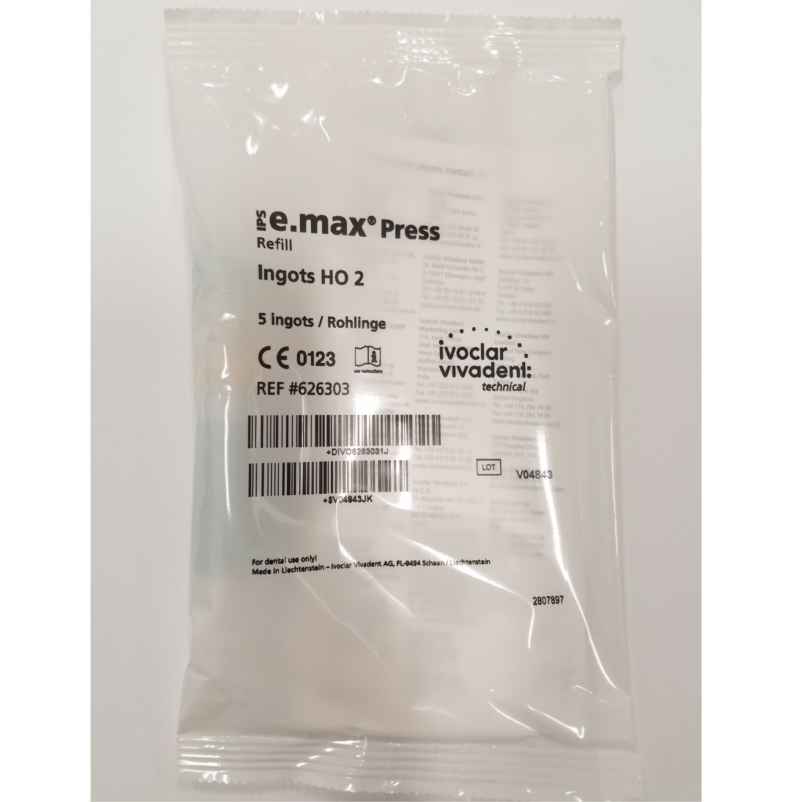 *5-Pieces* Ivoclar Vivadent IPS e.max Press Ingots HO 2 Refill 626303