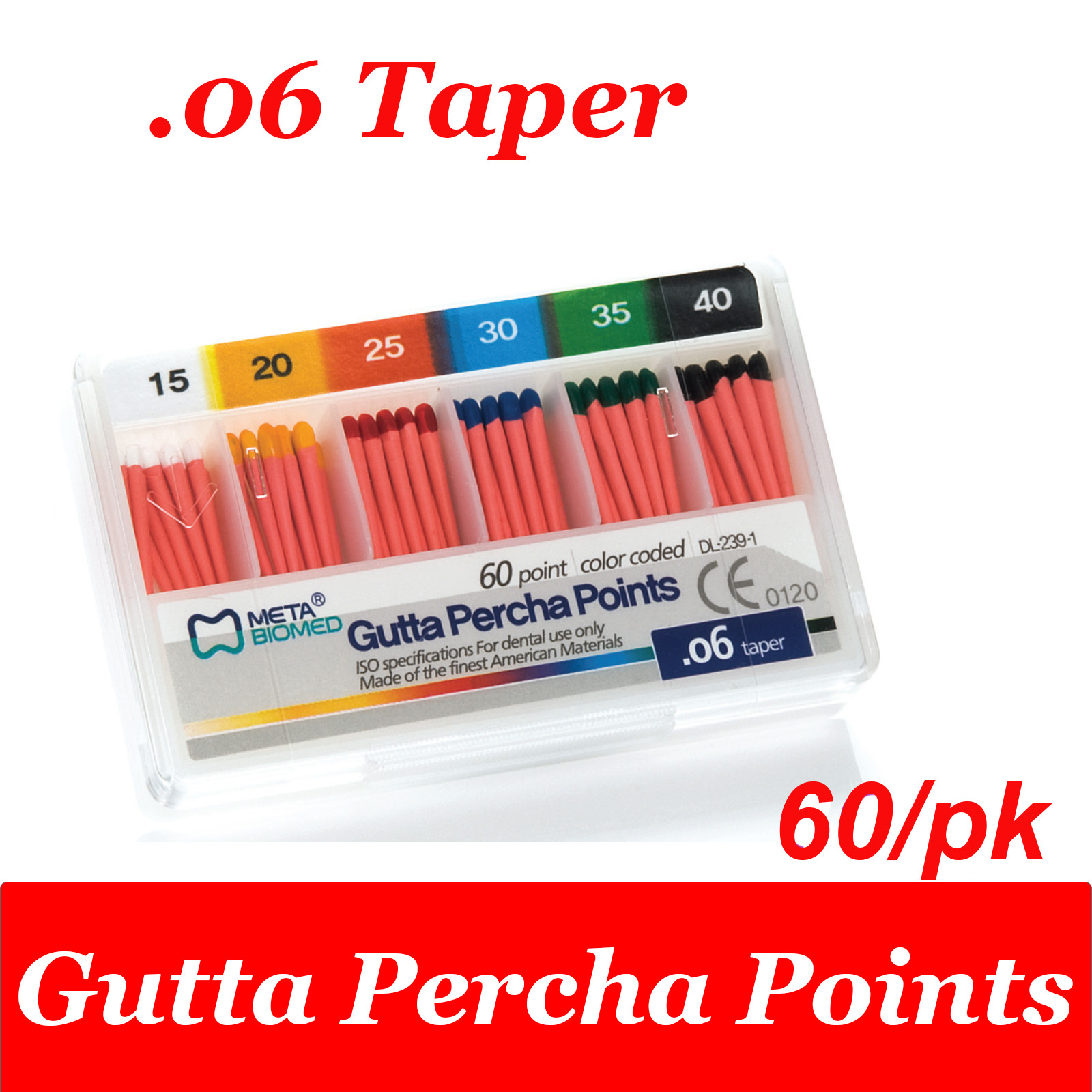 Dental Endodontic Gutta Percha Points Taper .02 .04 .06, 120 or 60/pk,#15-40