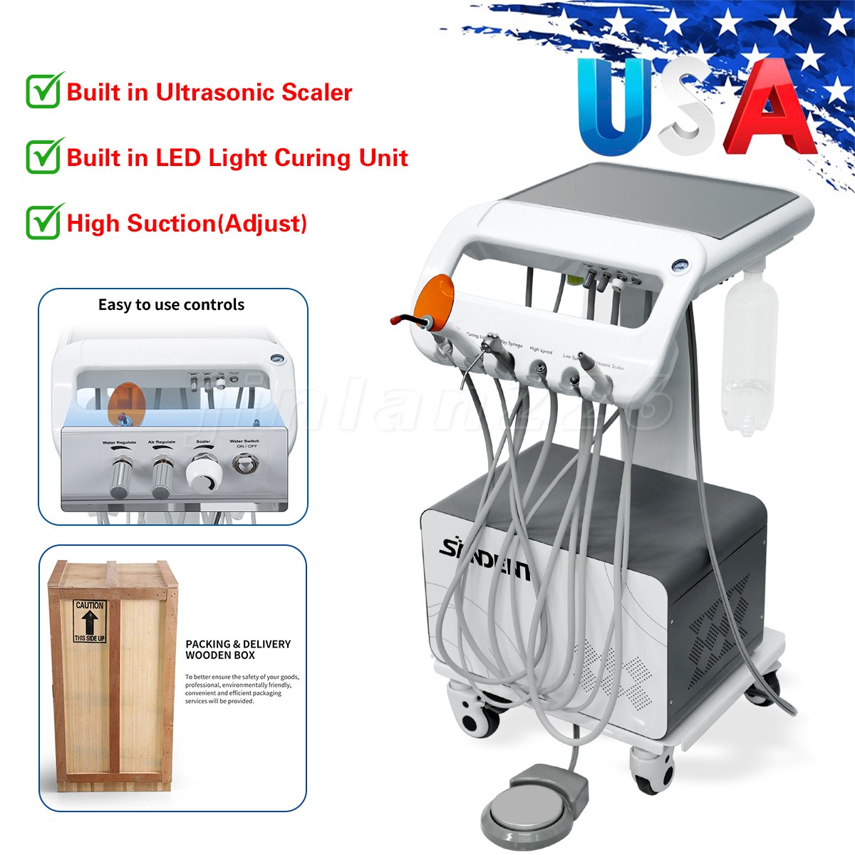 Portable Dental Delivery Unit With Air Compressor Strong Suction 4Hole