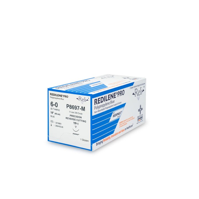 Myco Medical P8697 Redilene Pro Blue Polypropylene Sutures 6-0 YP-1 18″ 12/Bx