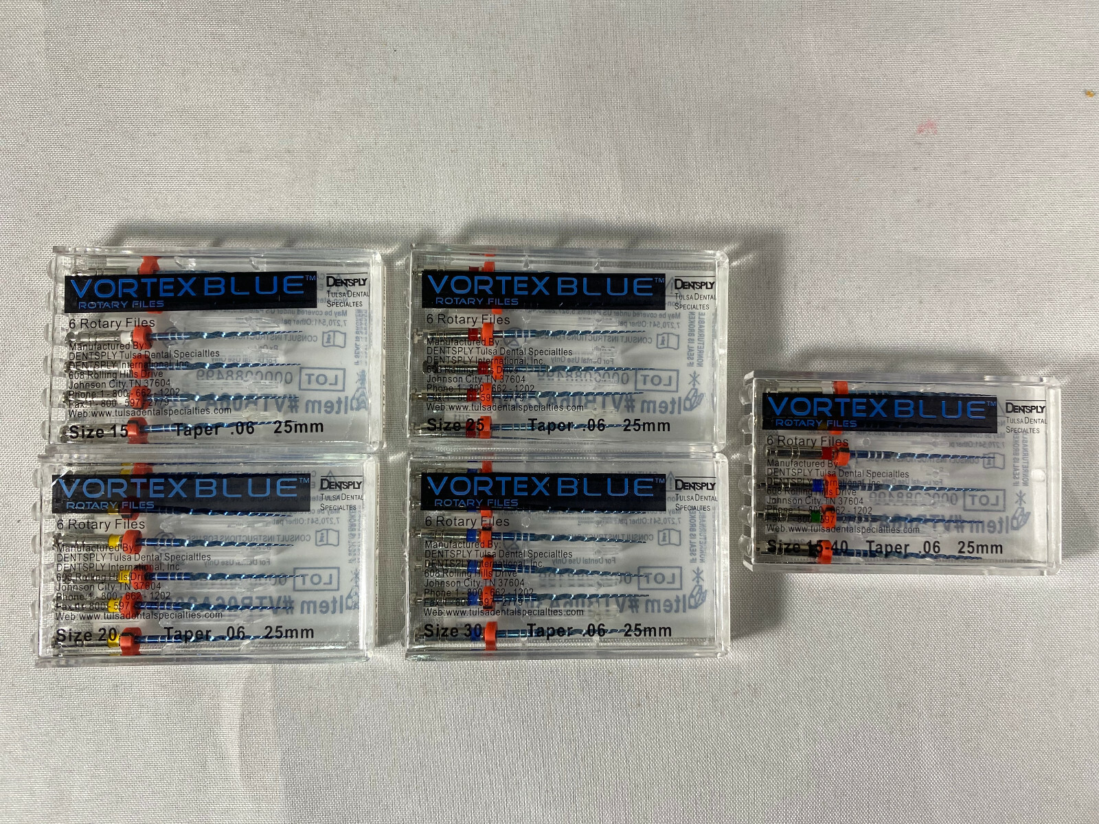 Dentsply Tulsa Dental Vortex Blue 25mm .06 Taper rotary files 6/pk all sizes