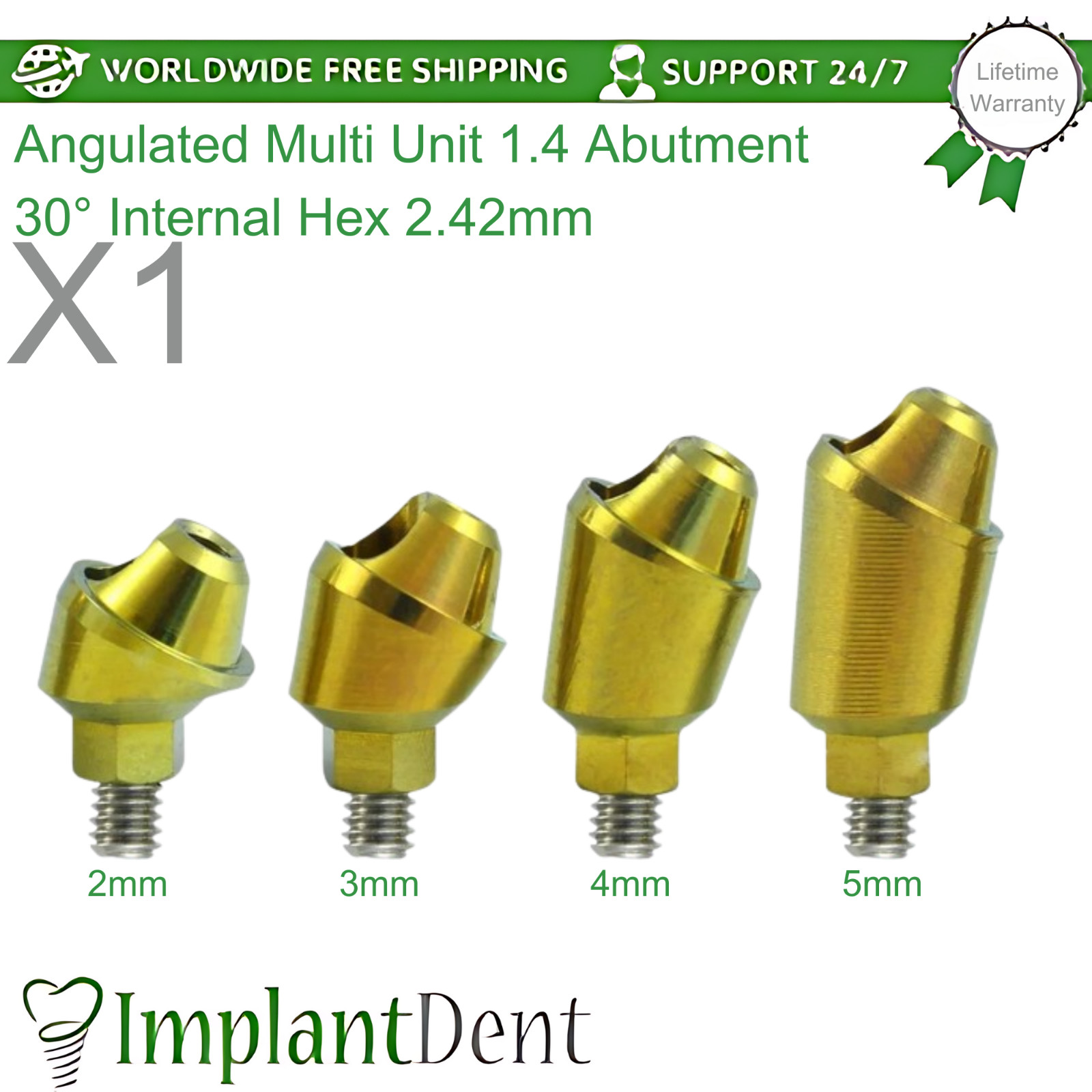 1x Dental Angulated Multi Unit 1.4mm Titanium Prosthetics 30° Int Hex 2.42mm