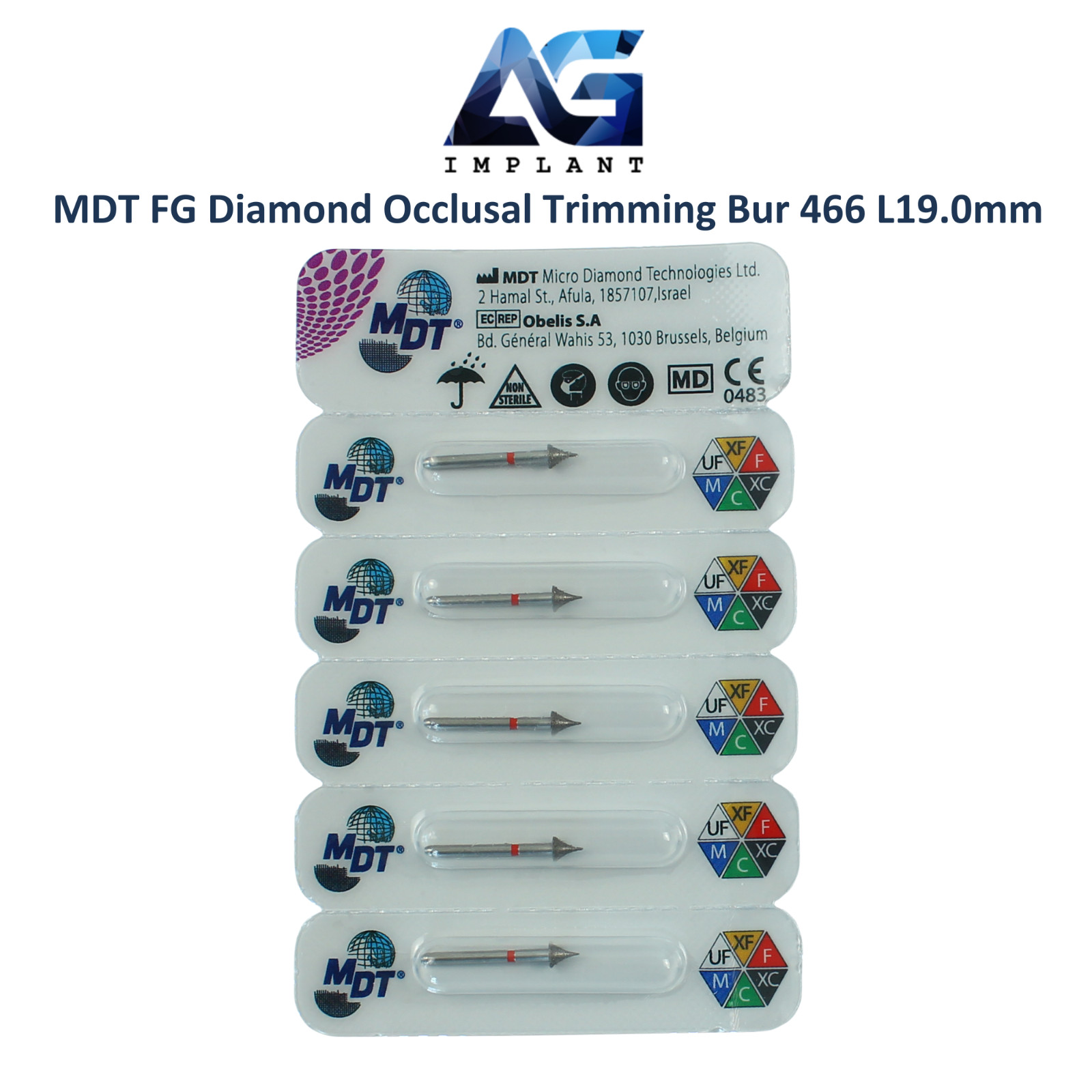 MDT Dental FG Diamond Coated 0cclusal Trimming Bur 466 Ø3.1mmX3.5mm Refining