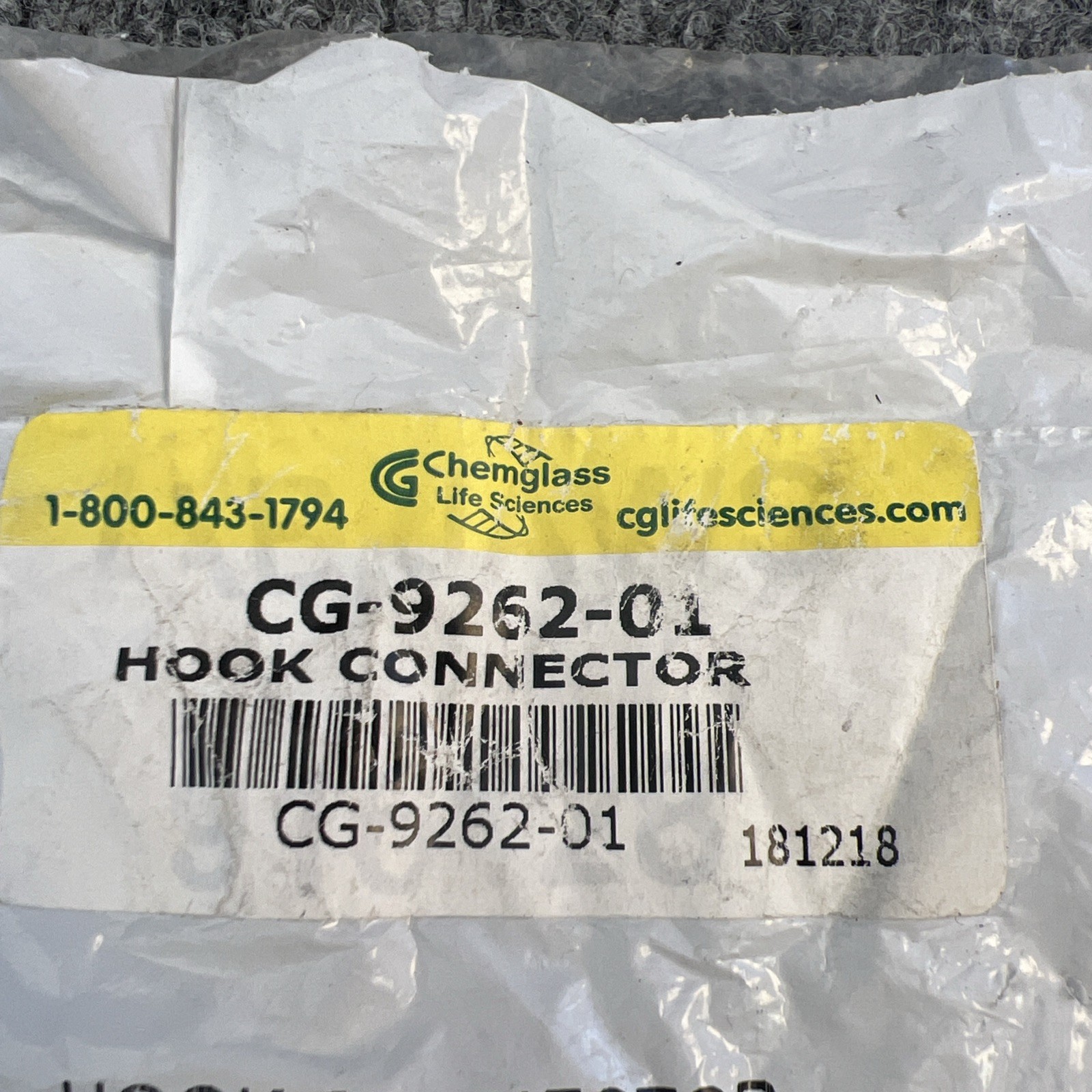 Lot of 6 – CHEMGLASS 1/2” Diameter Hook Connector CG-9262-01 (1/pk)