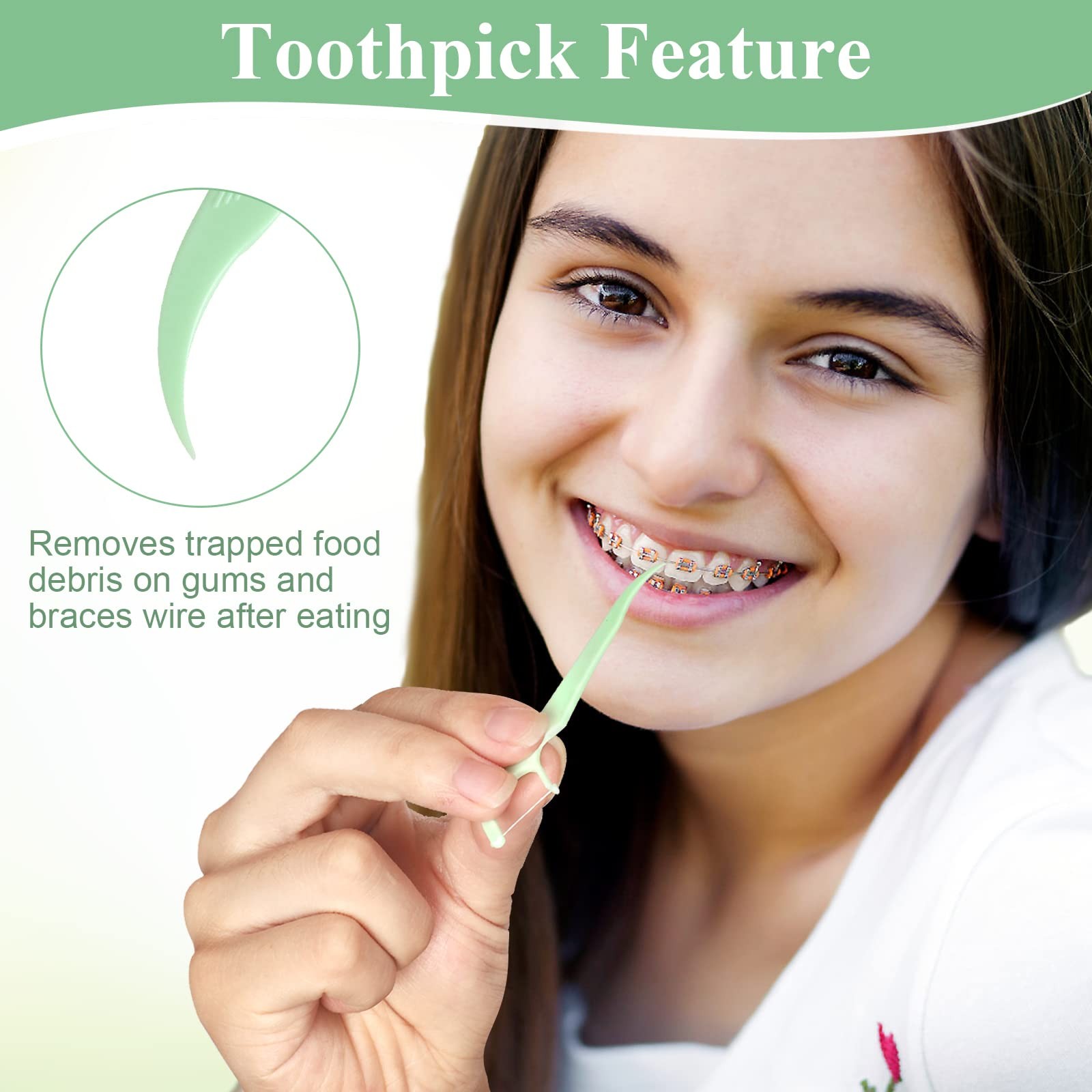 150 Count Orthodontic Flossers for Braces with 1 (Pack of 150), Green