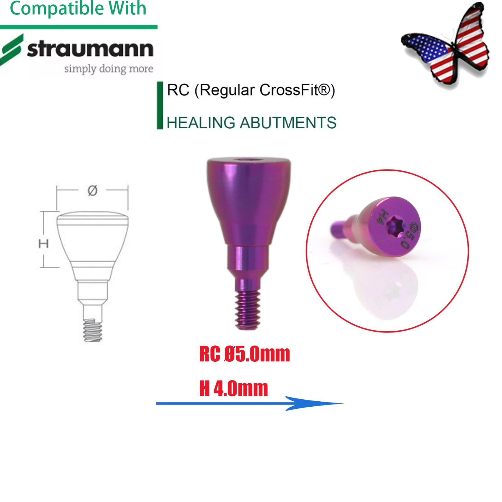 US Fit Straumann ITI RC Healing Abutment & Closure Cap Titanium Regular Platform