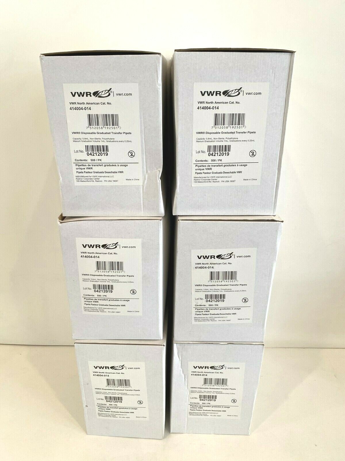 VWR 414004-014 Disposable Transfer Pipets Graduated 5.8ML Case 3000 Units