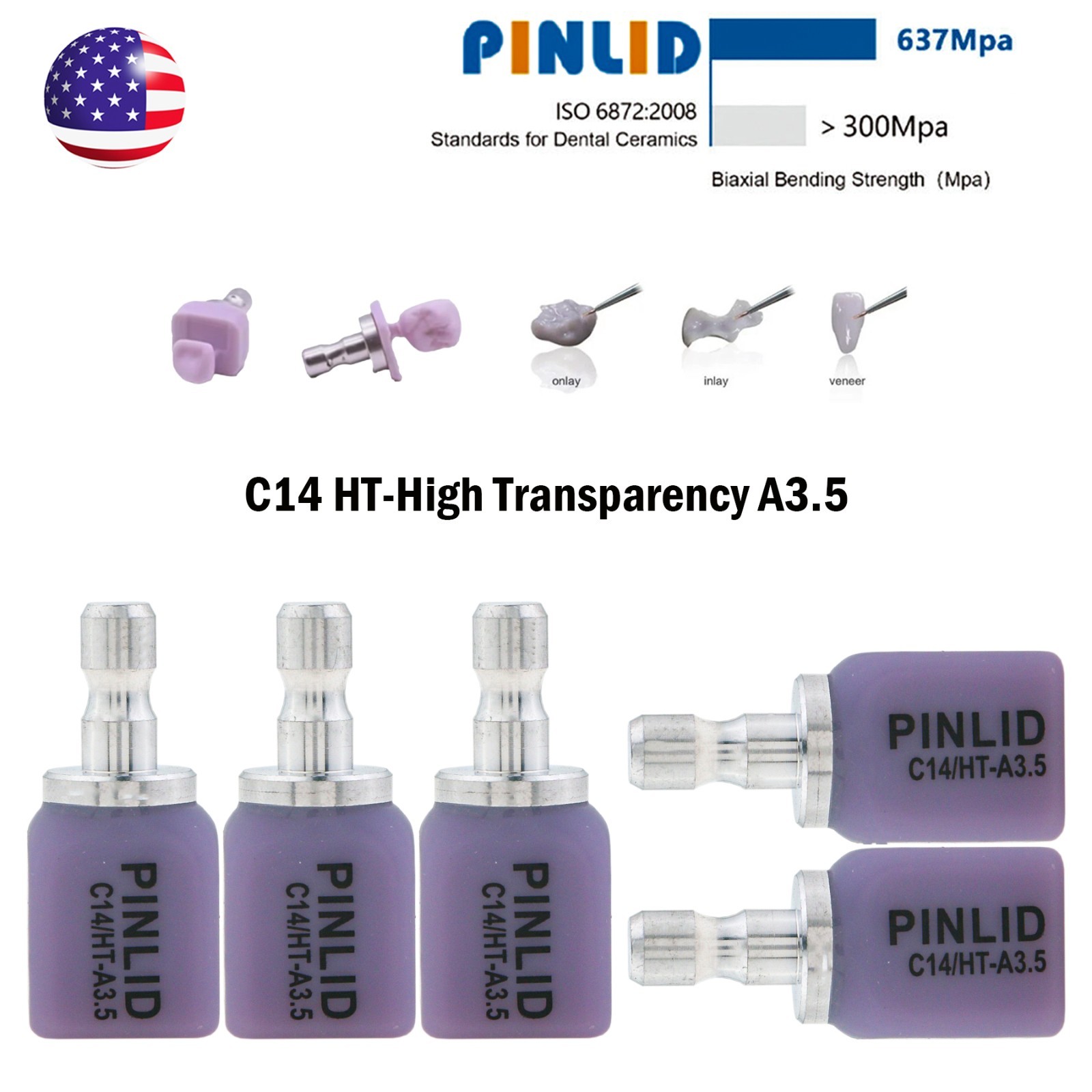 5Pcs C14 Dental Lithium Disilicate Block CAD/CAM A1-A3.5 Glass Ceramic for Cerec
