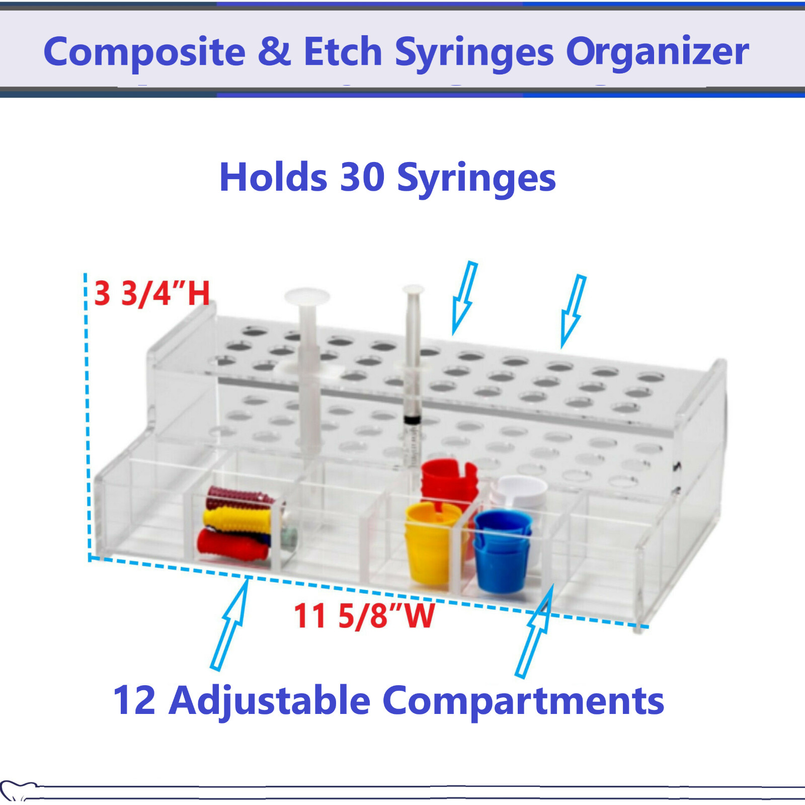 Dental PREMIUM COMPOSITE SYRINGE ORGANIZER (LARGE) Holds 30 Syringes, Acrylic