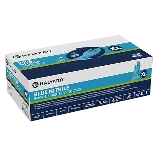 Halyard 53104-01 Blue Nitrile Powder-Free Exam Gloves, Extra-Large, 900CT (0126)