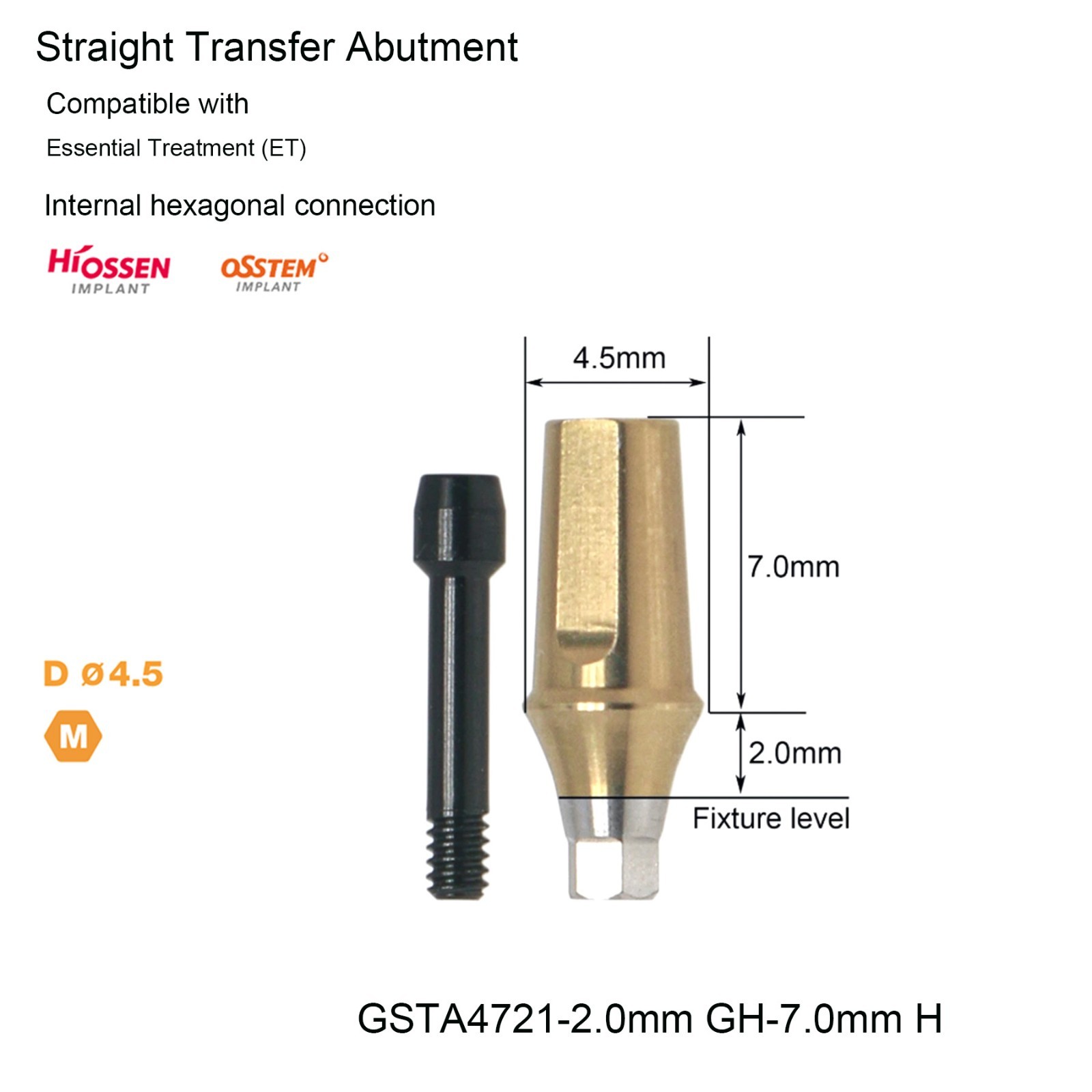US Dental Straight Transfer Abutment Hiossen Mini replica screw 1-5.0mm conical