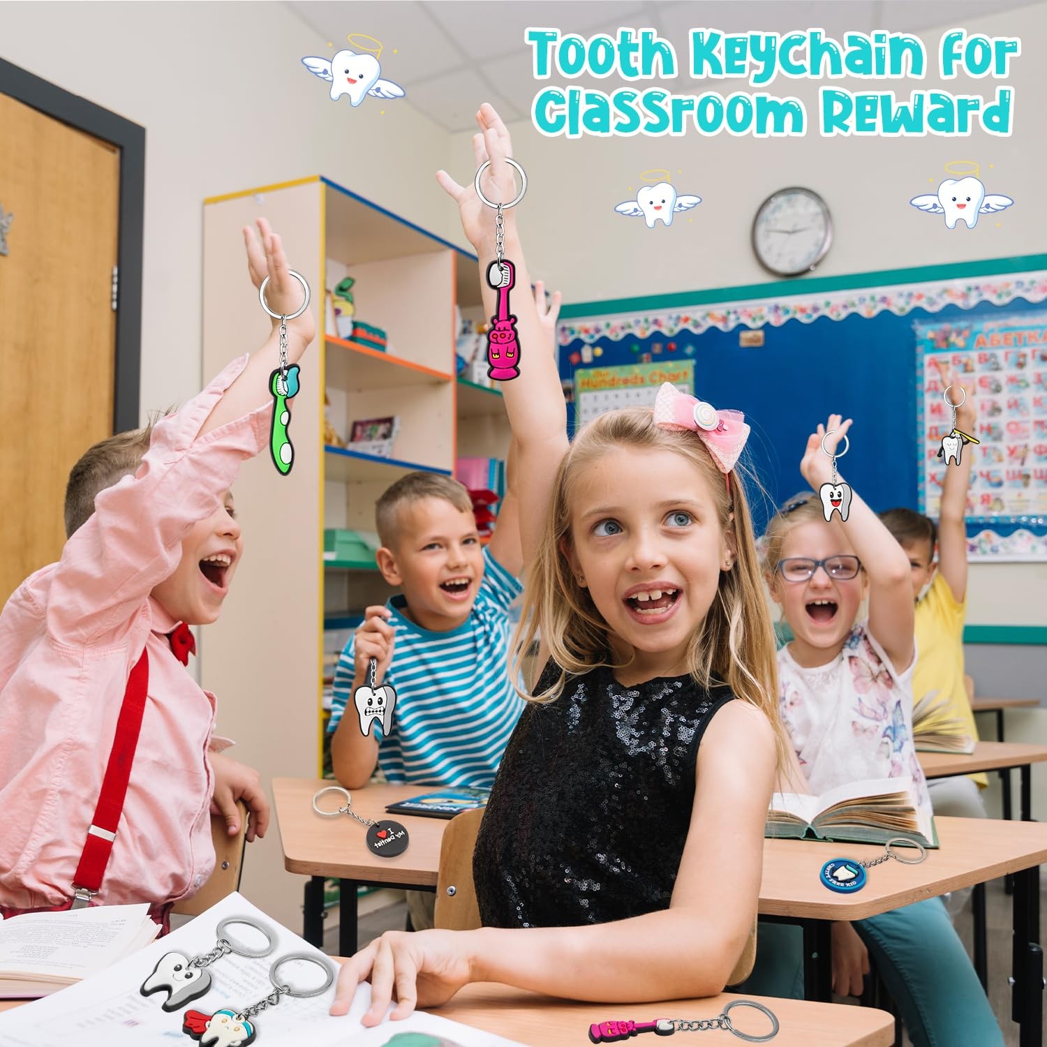 LBSXQGS Tooth Shape Keychain, Dental Assistant 3.5 inches, Toothkeychain28pcs
